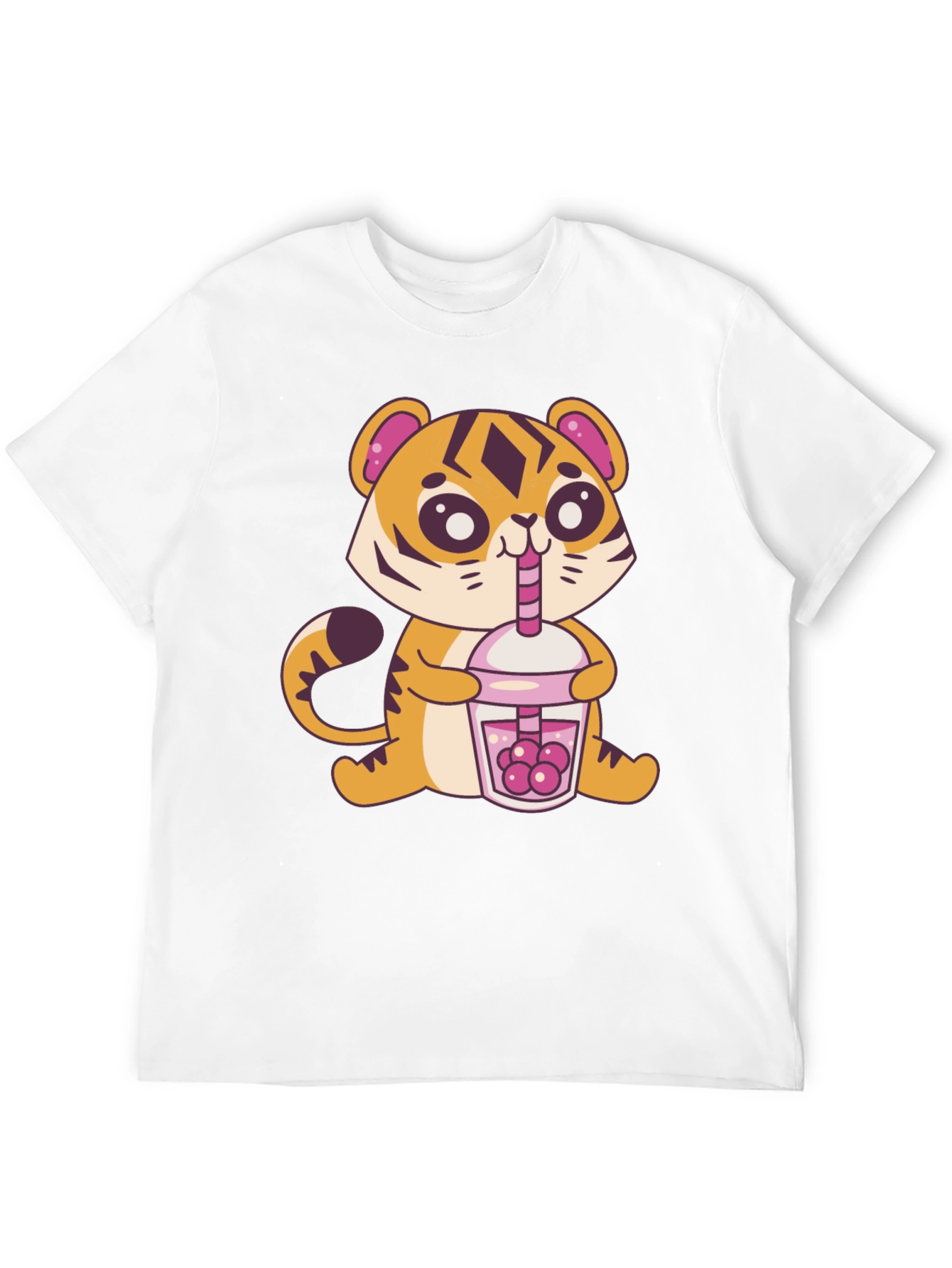 Black Cute Tiger Boba Tea Graphic Tee - Black view 12