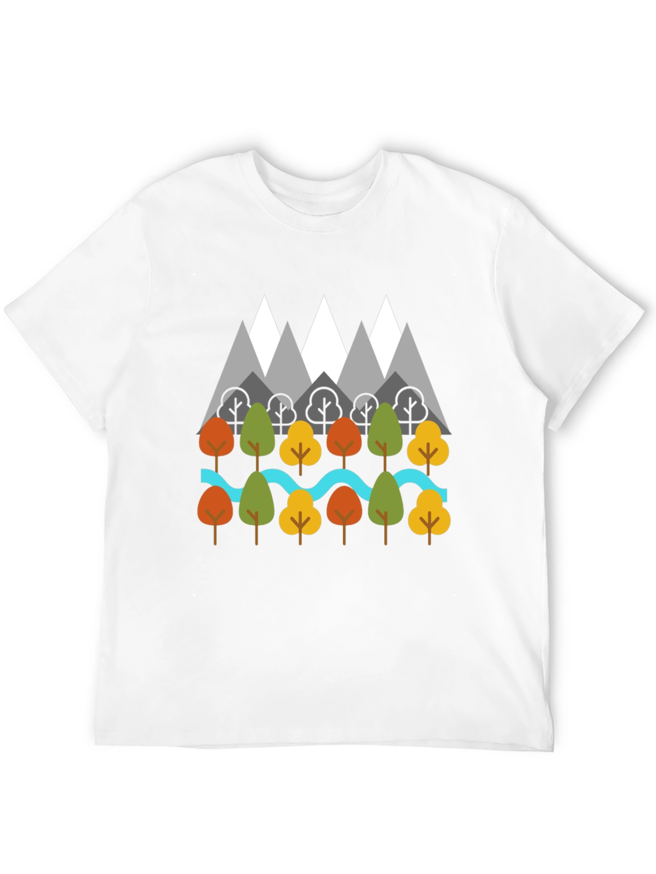 Black Nature Graphic T-Shirt - Mountains, Trees, River Design view 12
