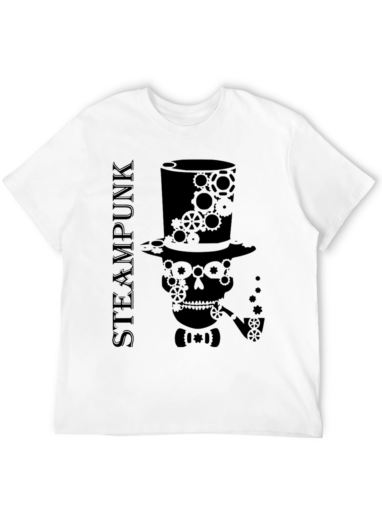 Black Steampunk Skull Gear T-Shirt - Unique Design view 12