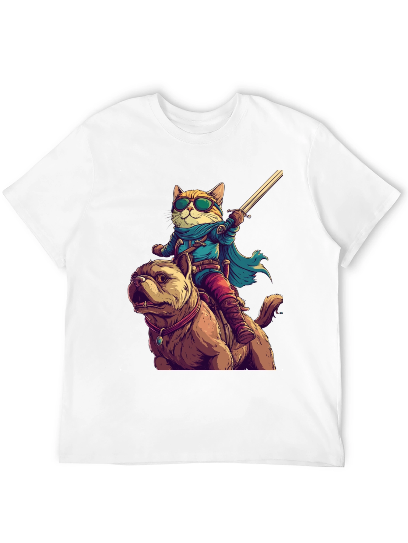 Black Cat Riding Dog T-Shirt - Novelty Cartoon Tee view 12