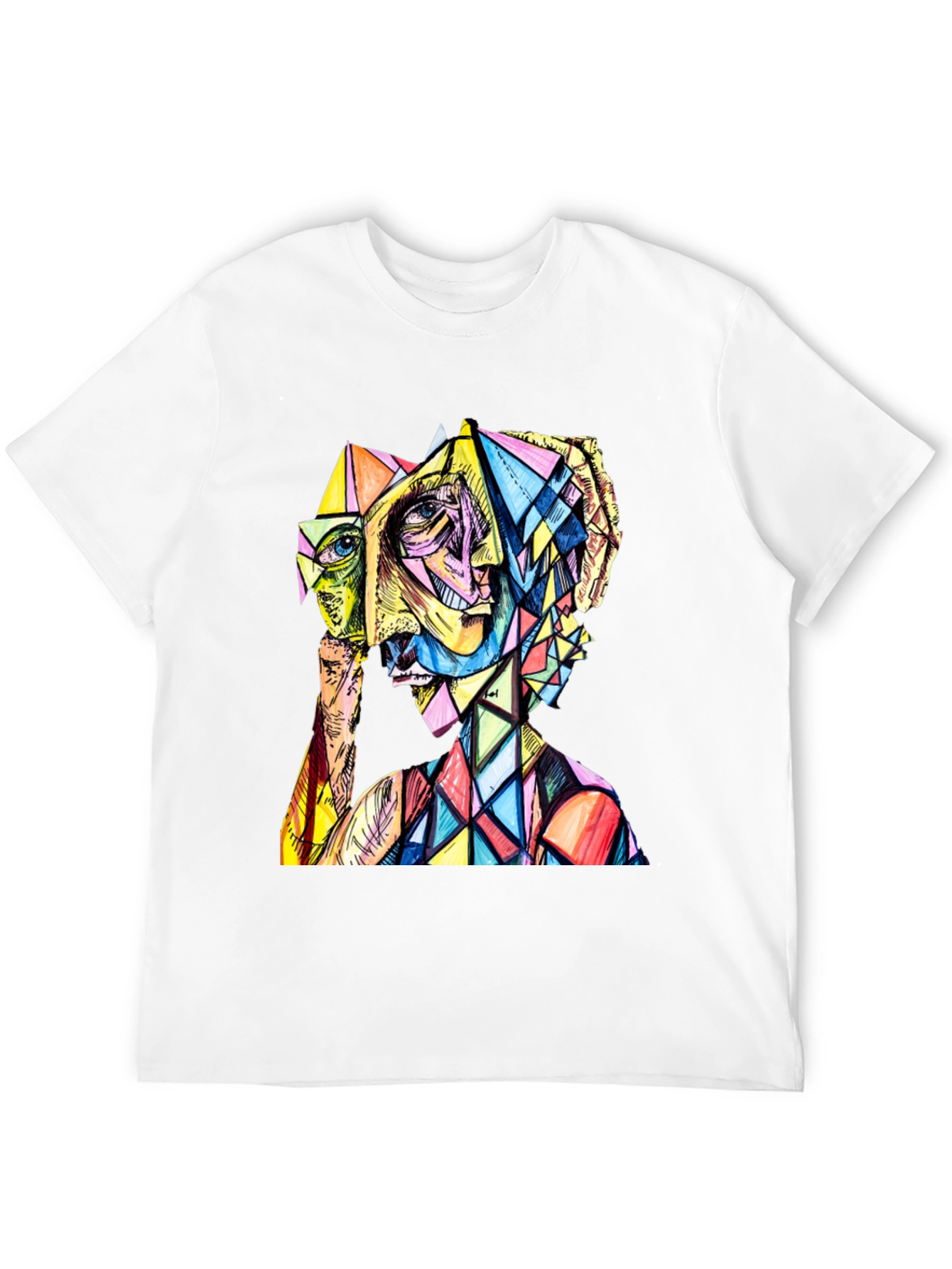 Black Abstract Geometric Face Graphic Tee view 12