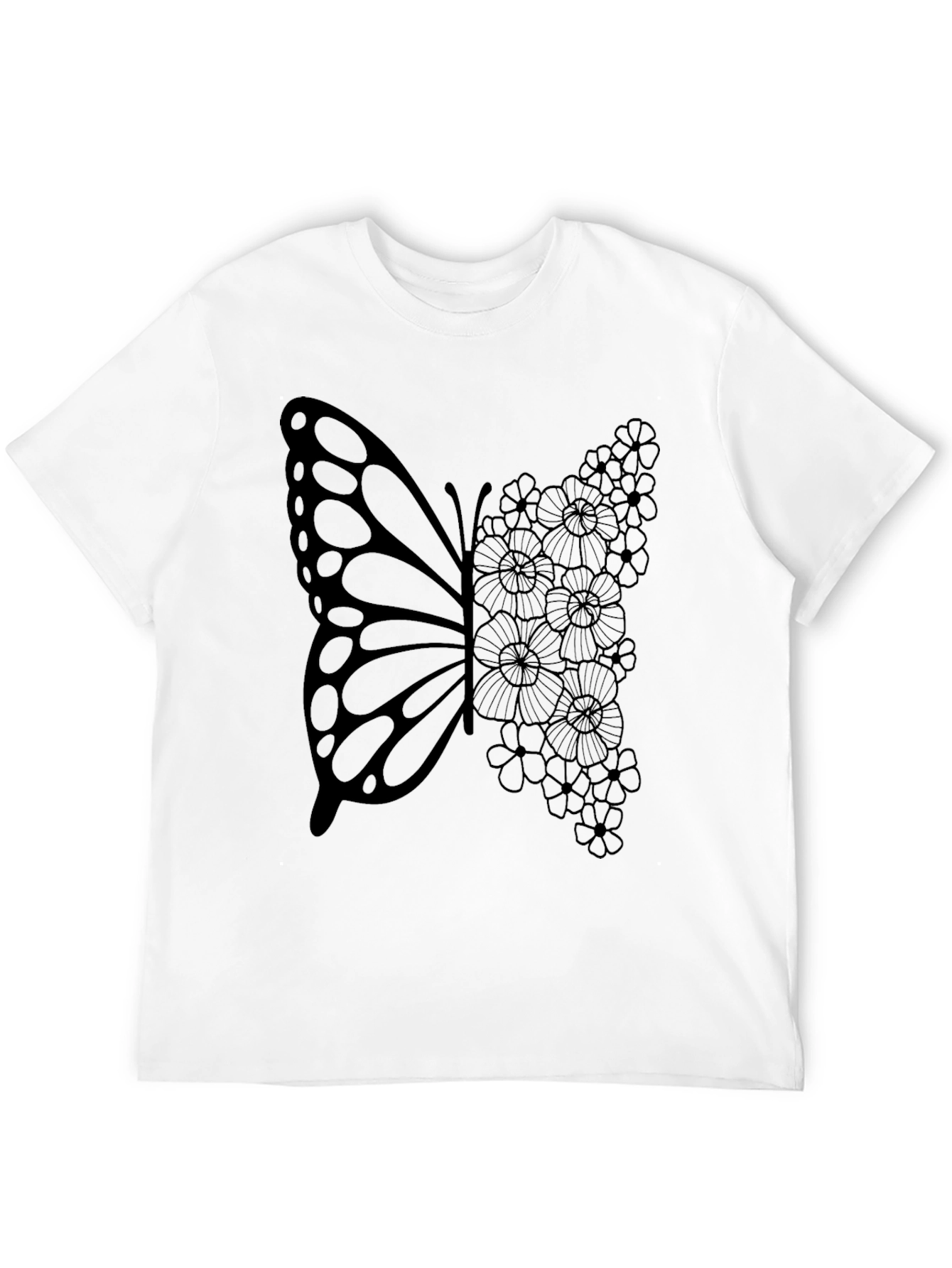 Black Butterfly Floral Graphic Tee - Black Cotton T-Shirt view 12