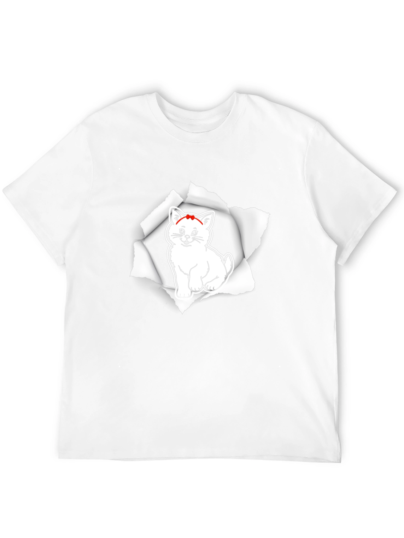 Black Men's Black T-Shirt with Cat Graphic view 12