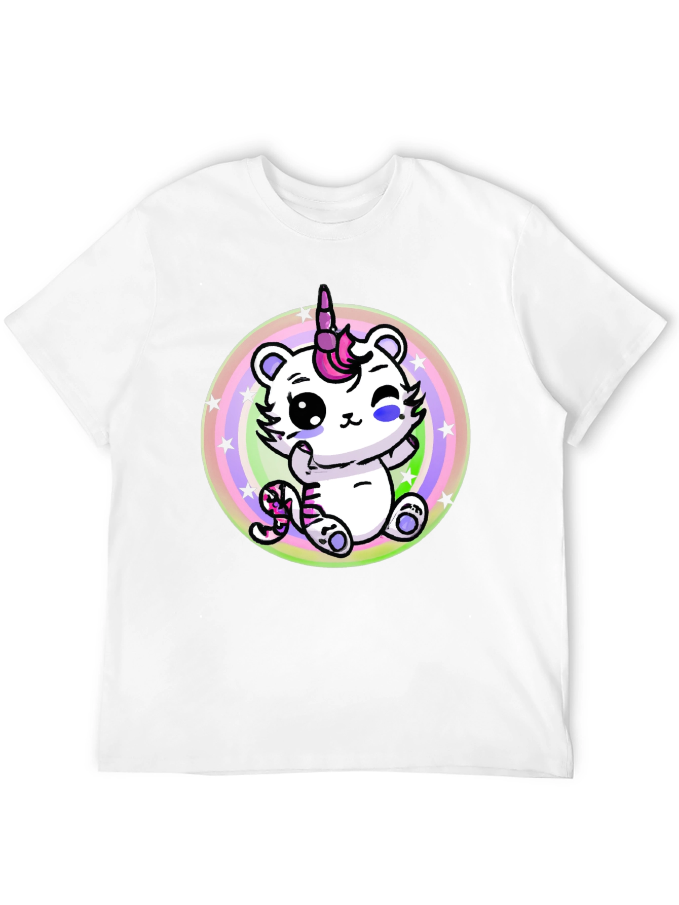 Black Cute Unicorn Cat T-Shirt - Black Cotton Tee view 12