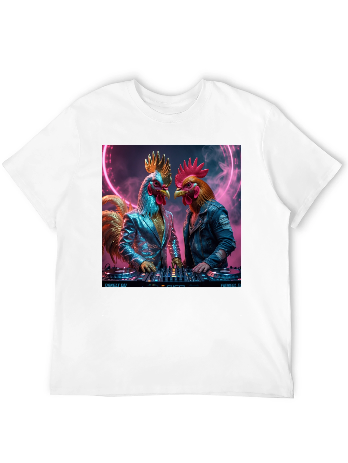 Black DJ Rooster Graphic Tee - Cool Novelty T-Shirt view 12