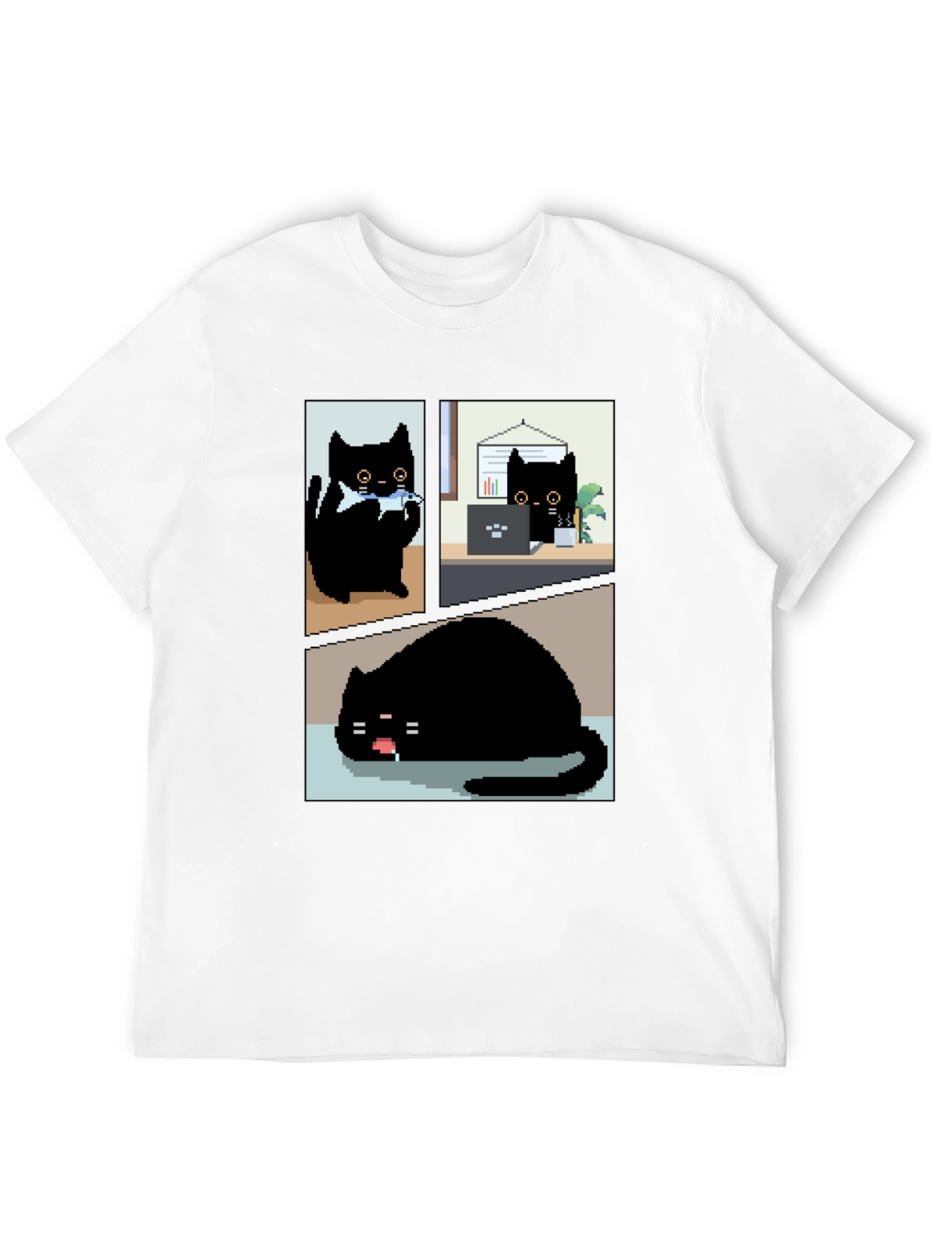 Black Pixel Black Cat T-Shirt - Cute & Funny view 12