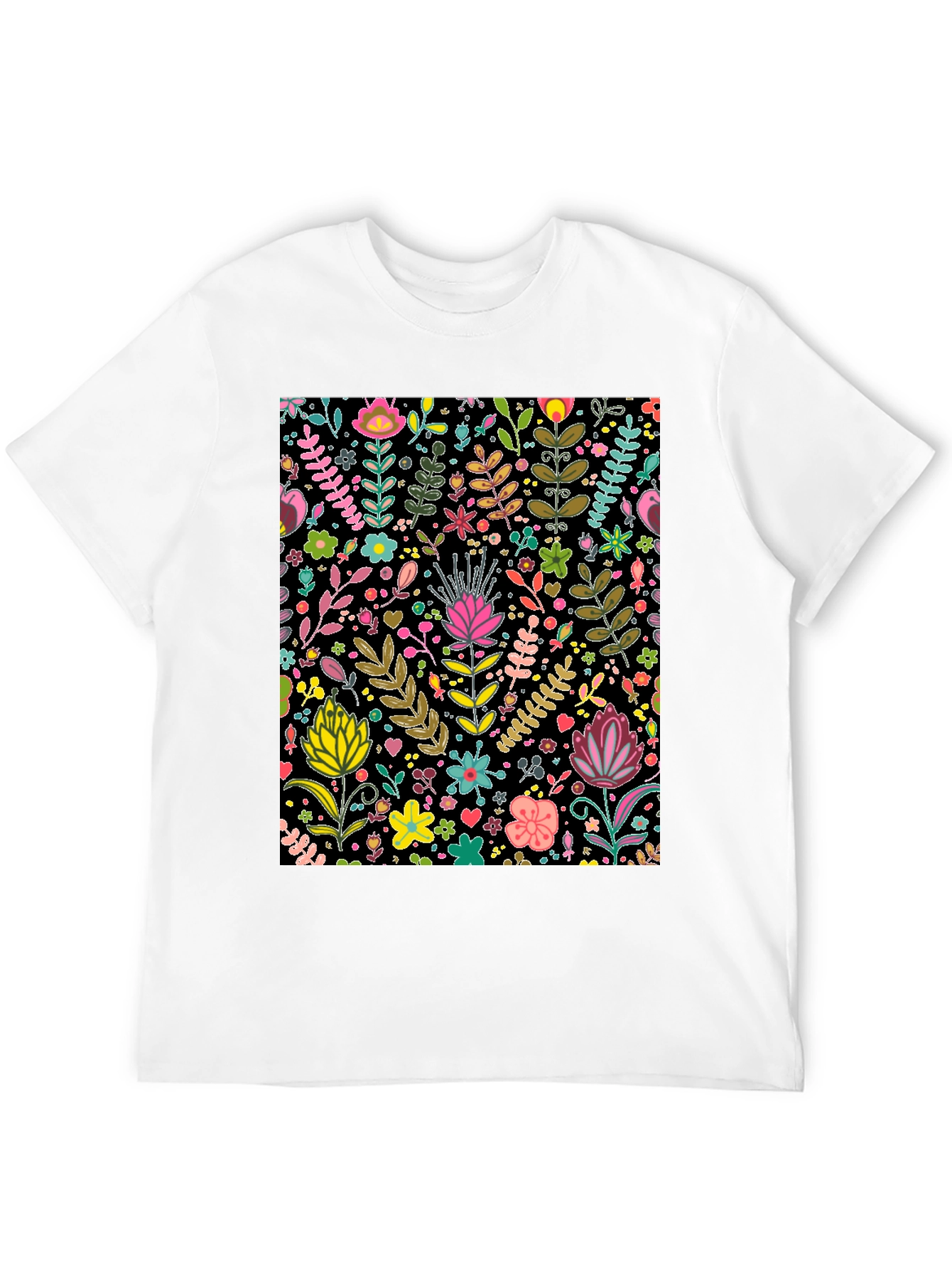 Black Floral Patterned Black T-Shirt view 12