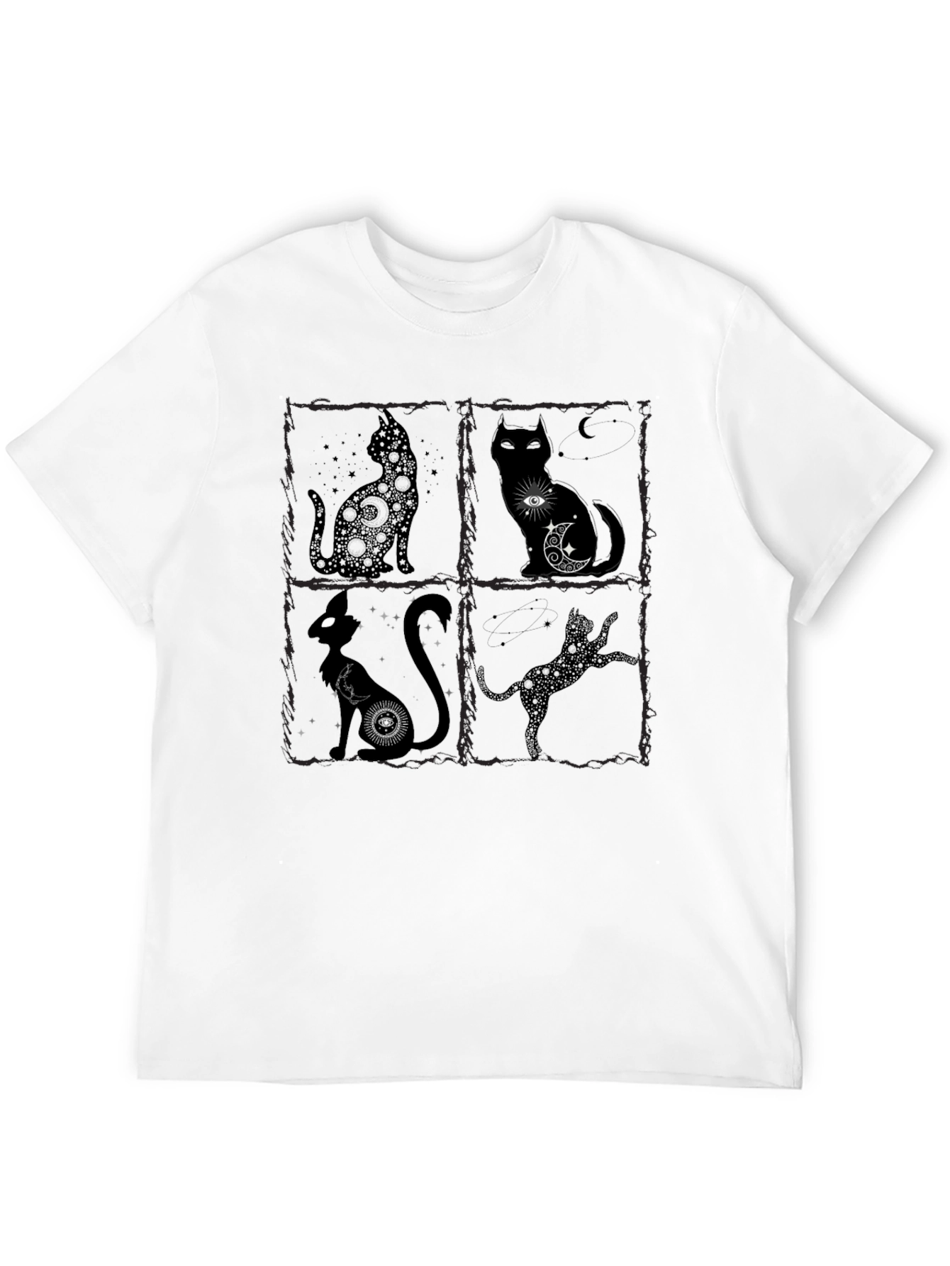 Black Mystical Cat T-Shirt - Black Crew Neck view 12