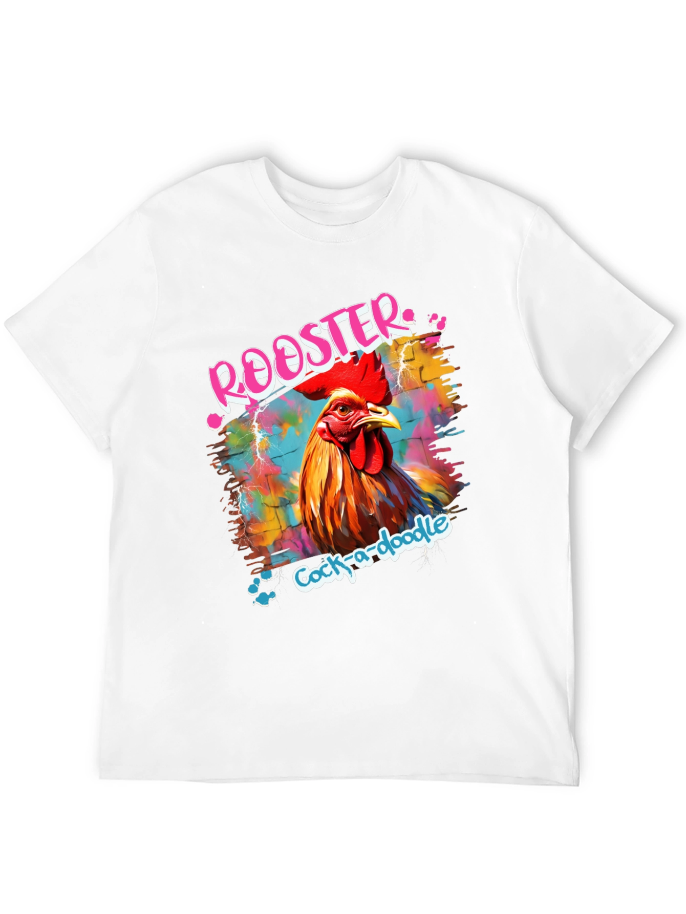 Black Rooster Graphic Tee - Men's Colorful Cock-a-doodle Shirt view 12