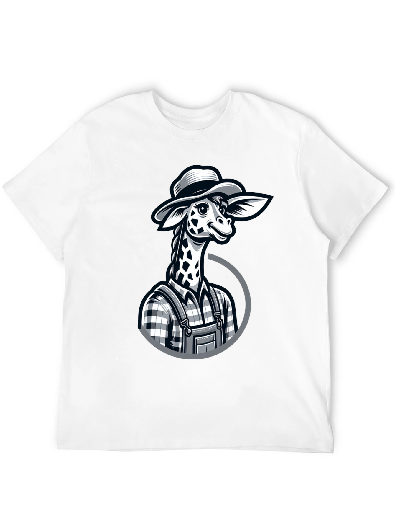 Black Giraffe Farmer Graphic Tee - Novelty Cartoon Animal Shirt view 12