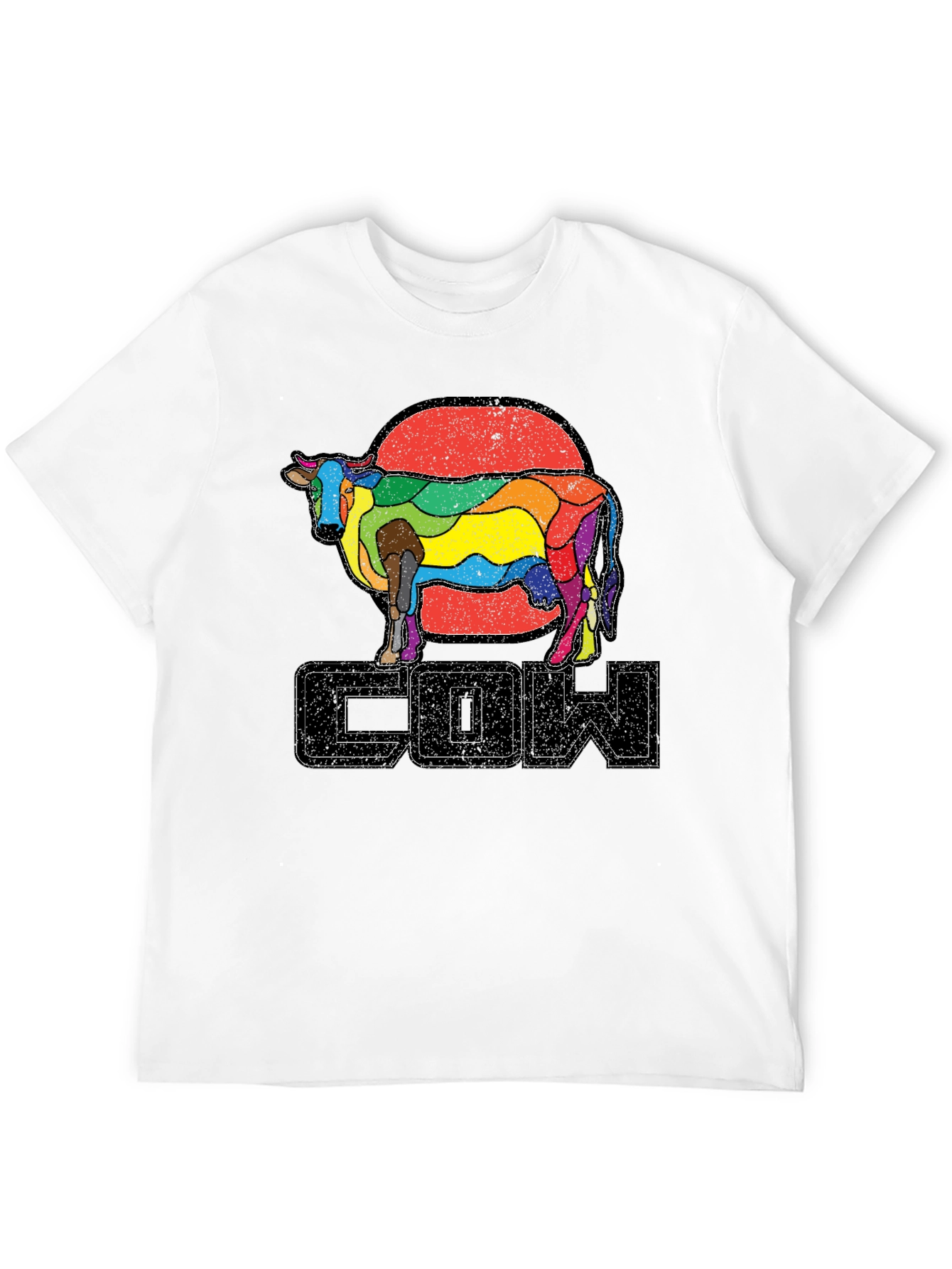Black Retro Rainbow Cow Graphic T-Shirt view 12