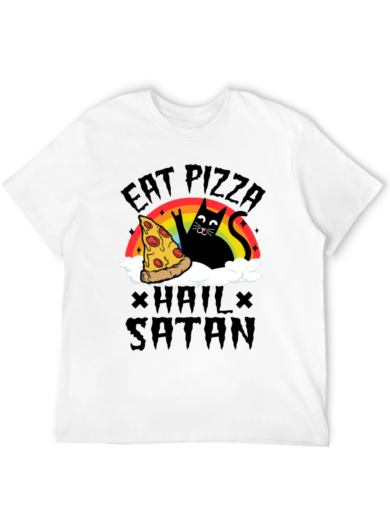 Black Eat Pizza Hail Satan Black Graphic Tee view 12