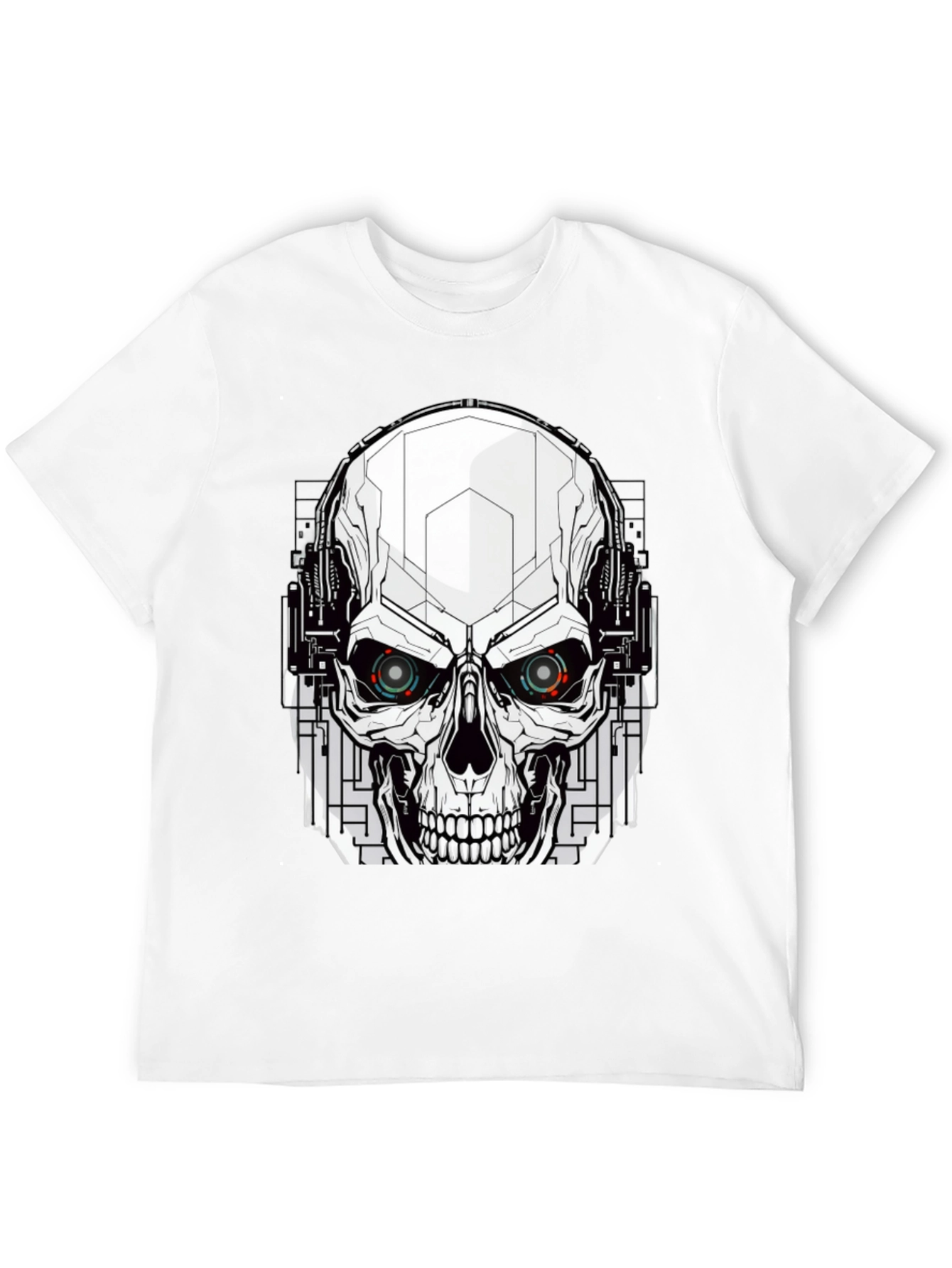 Black Tech Skull Graphic Tee - Edgy Streetwear view 12