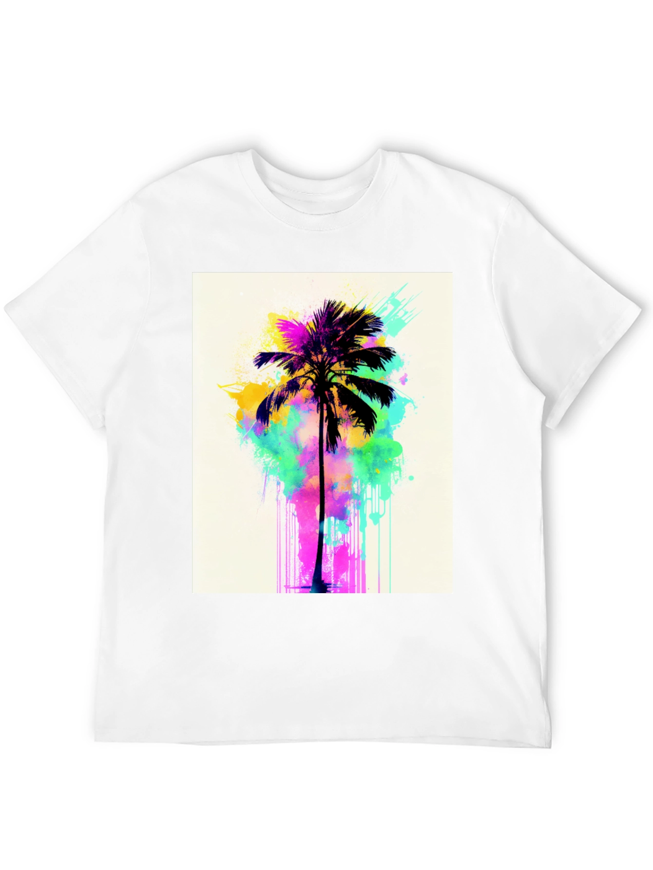 Black Vibrant Palm Tree Graphic Tee - Black Cotton T-Shirt view 12