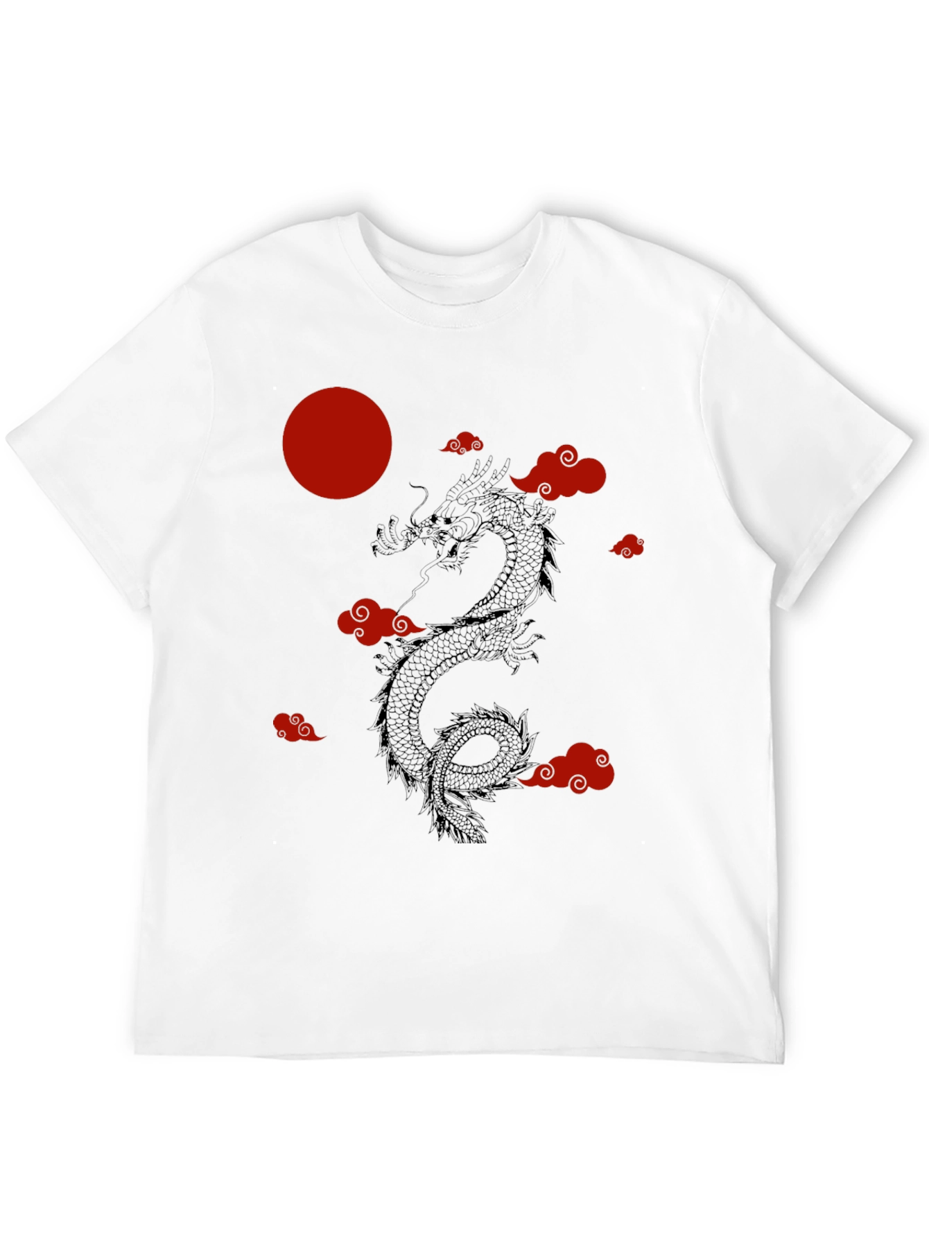 Black Dragon & Clouds Graphic Tee - Red Moon - Black Shirt view 12