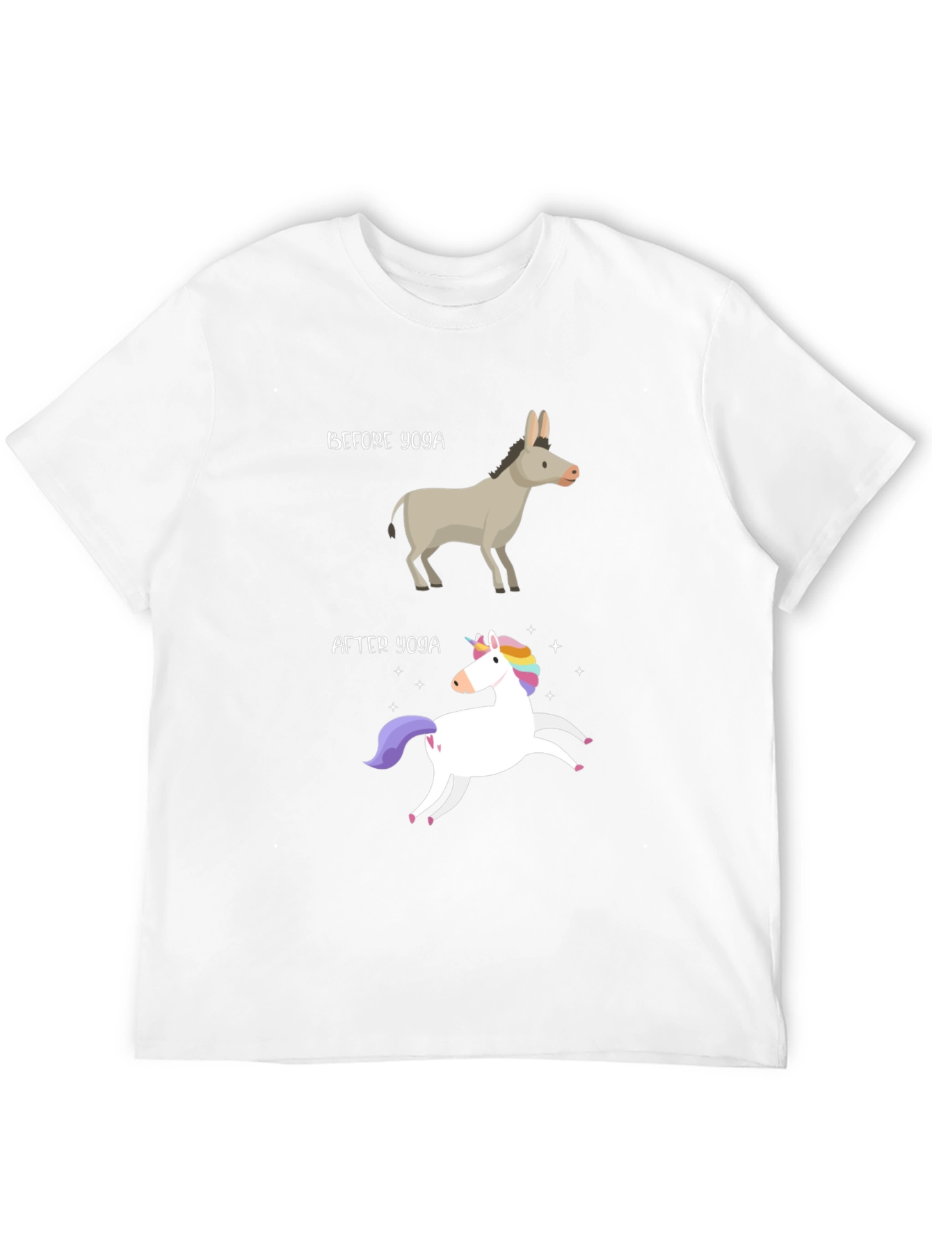 Black Yoga Humor T-Shirt - Donkey to Unicorn Transformation view 12