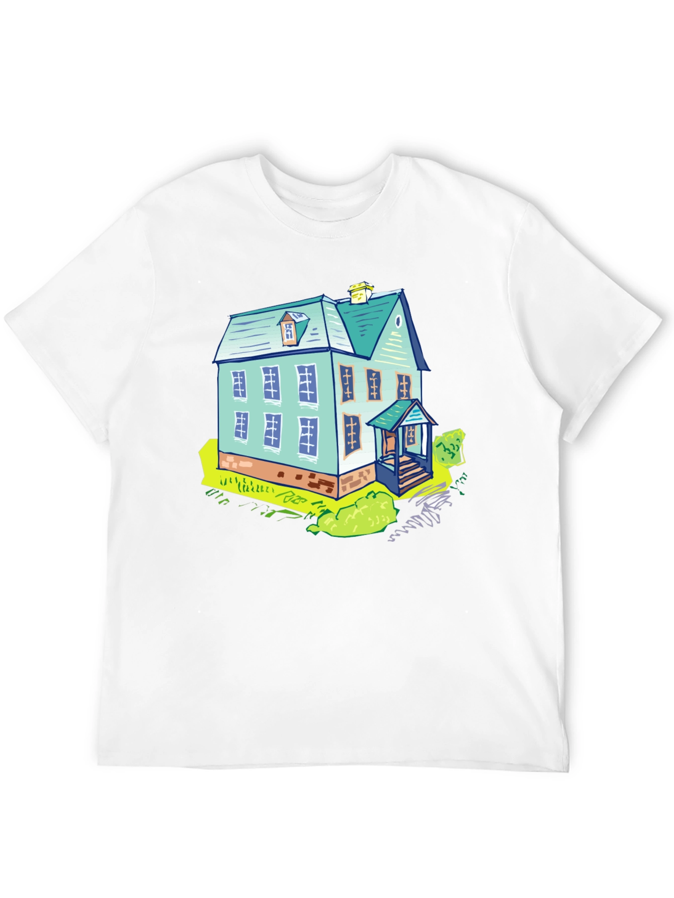 Black Cartoon House Graphic Tee - Black Cotton T-Shirt view 12