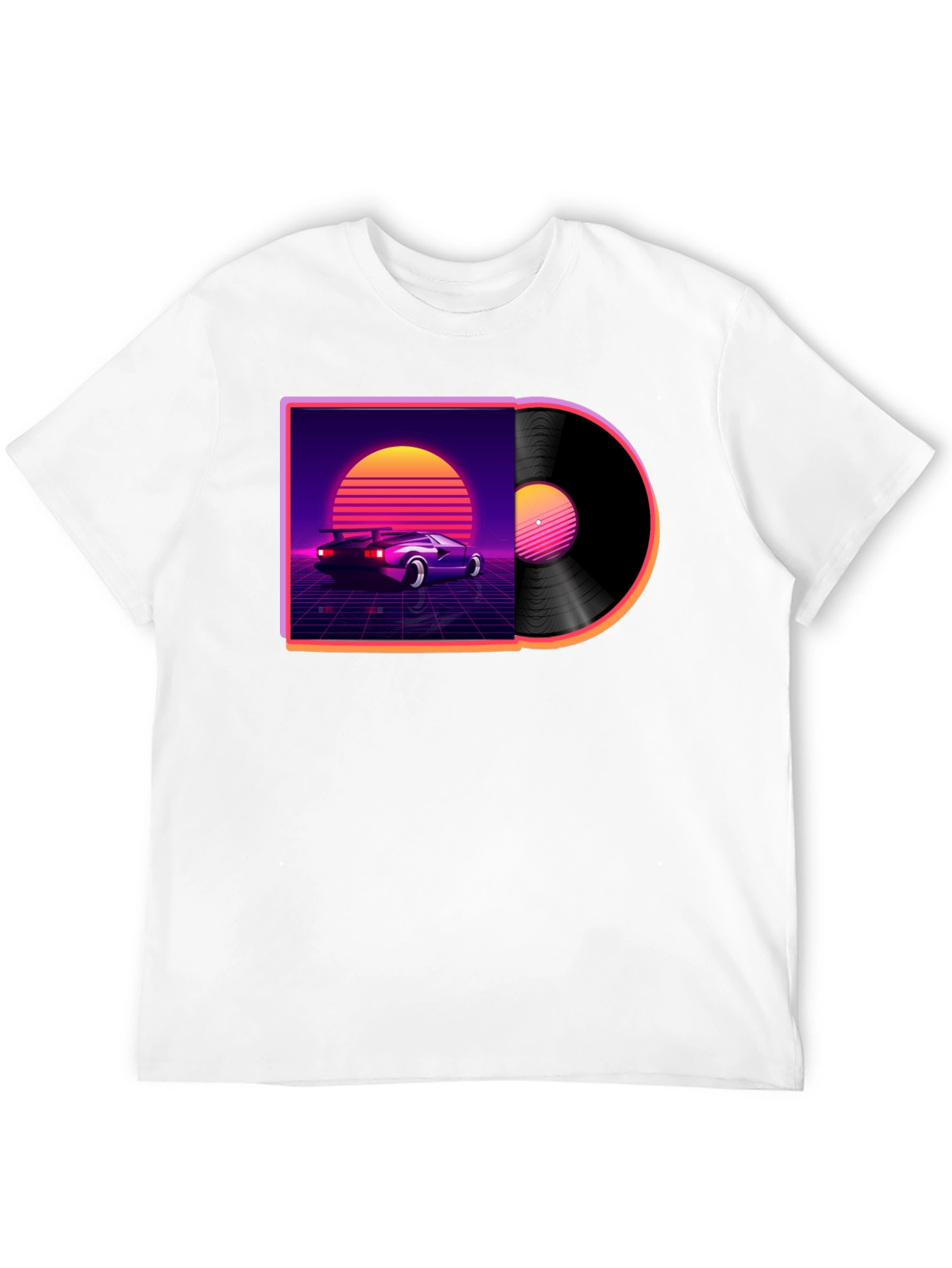 Black Retro Wave Vinyl T-Shirt - Classic Car Design view 12