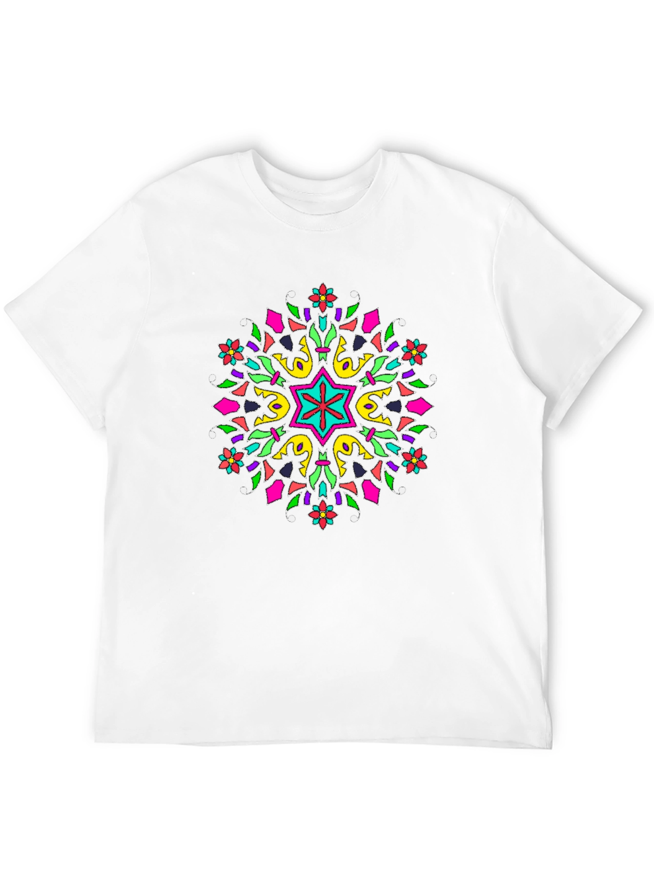 Black Vibrant Mandala Graphic Print Black T-Shirt view 12