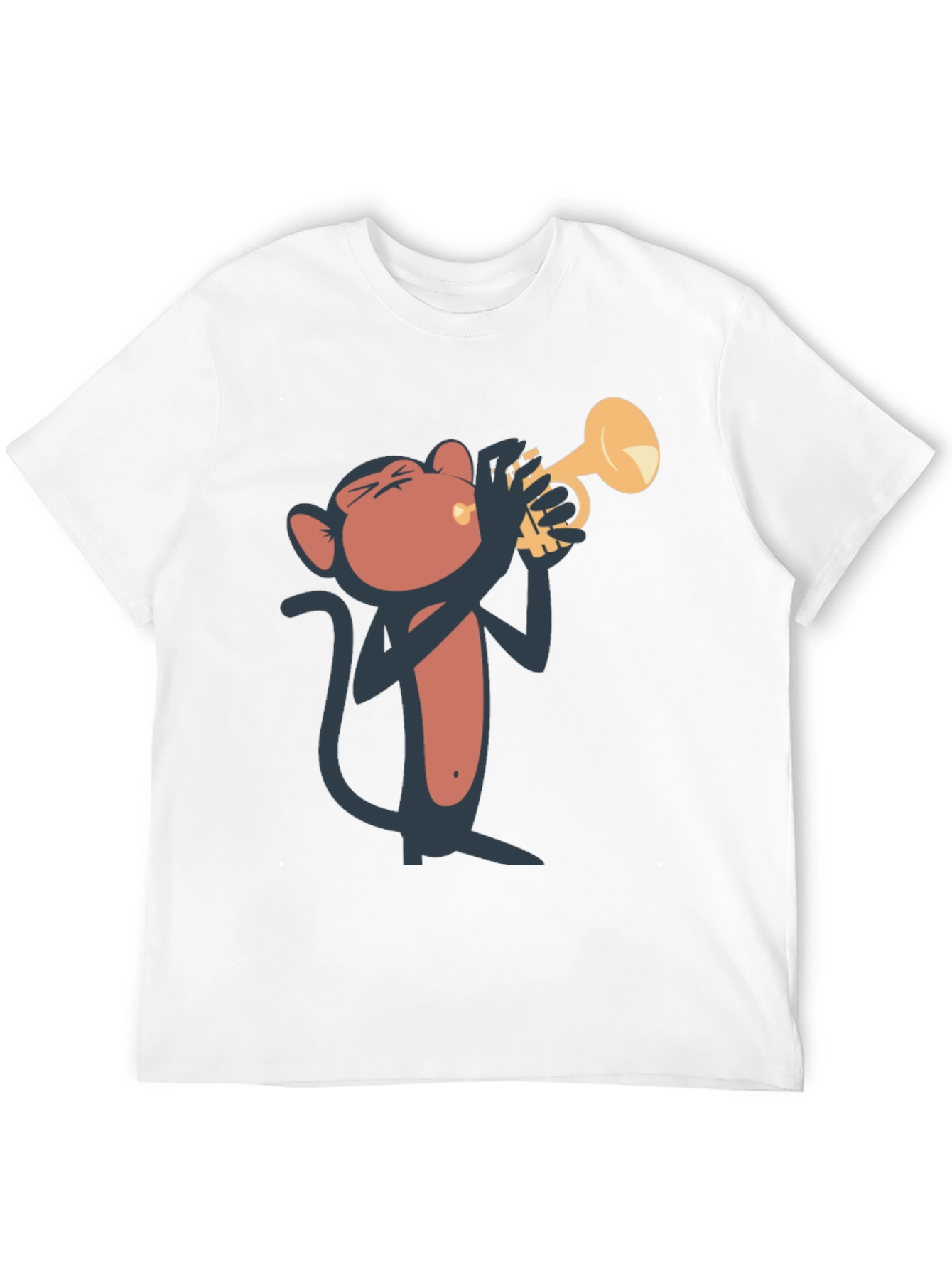 Black Monkey Playing Trumpet Graphic Tee - Black Cotton T-Shirt view 12