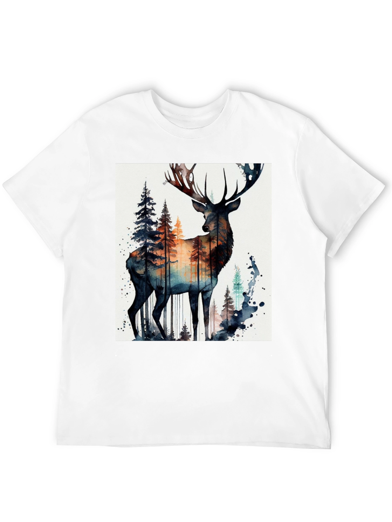 Black Deer Forest Watercolor Graphic Tee view 12