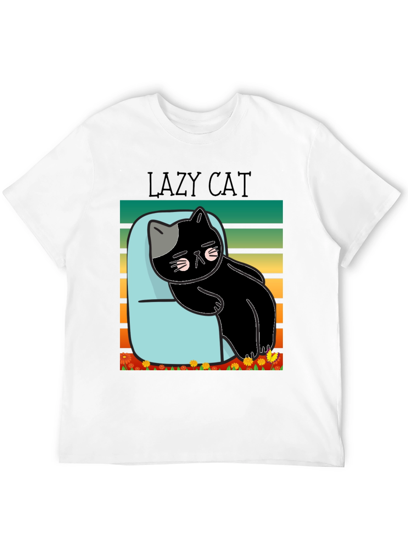 Black Lazy Cat T-Shirt - Black Cotton Tee view 12