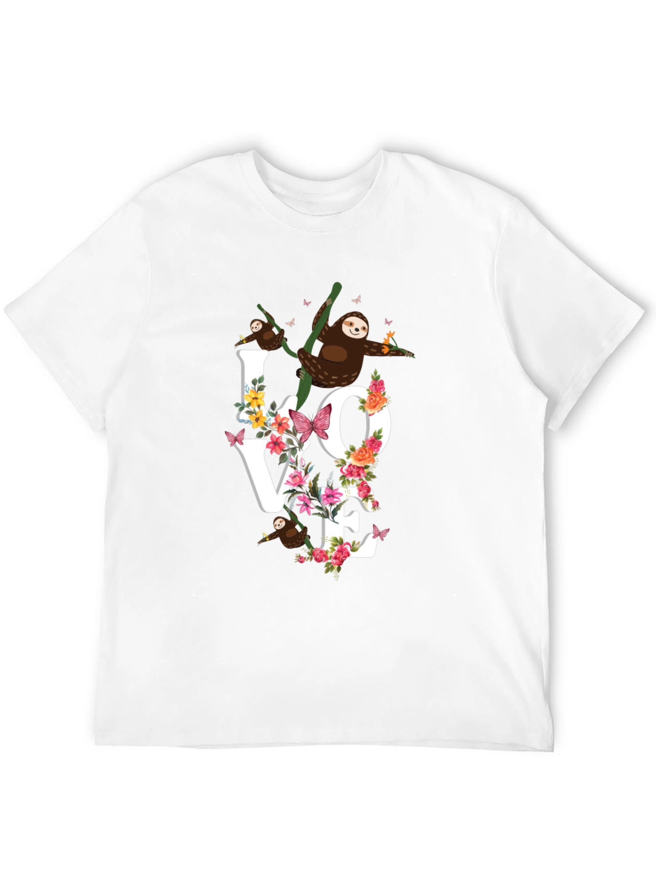 Black Sloth Love Floral Graphic T-Shirt view 12