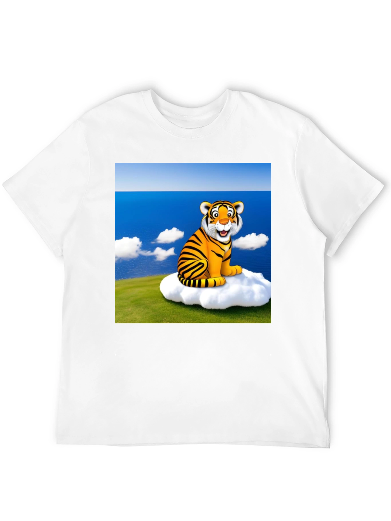 Black Cartoon Tiger on Cloud Black T-Shirt view 12