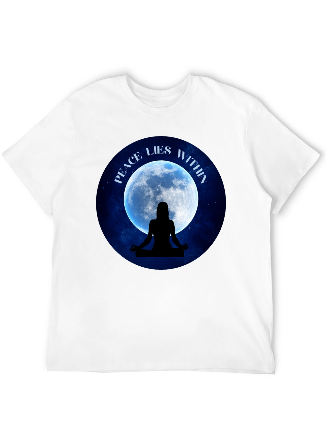 Black Peace Within T-Shirt - Meditating Silhouette Moon Graphic Tee view 12