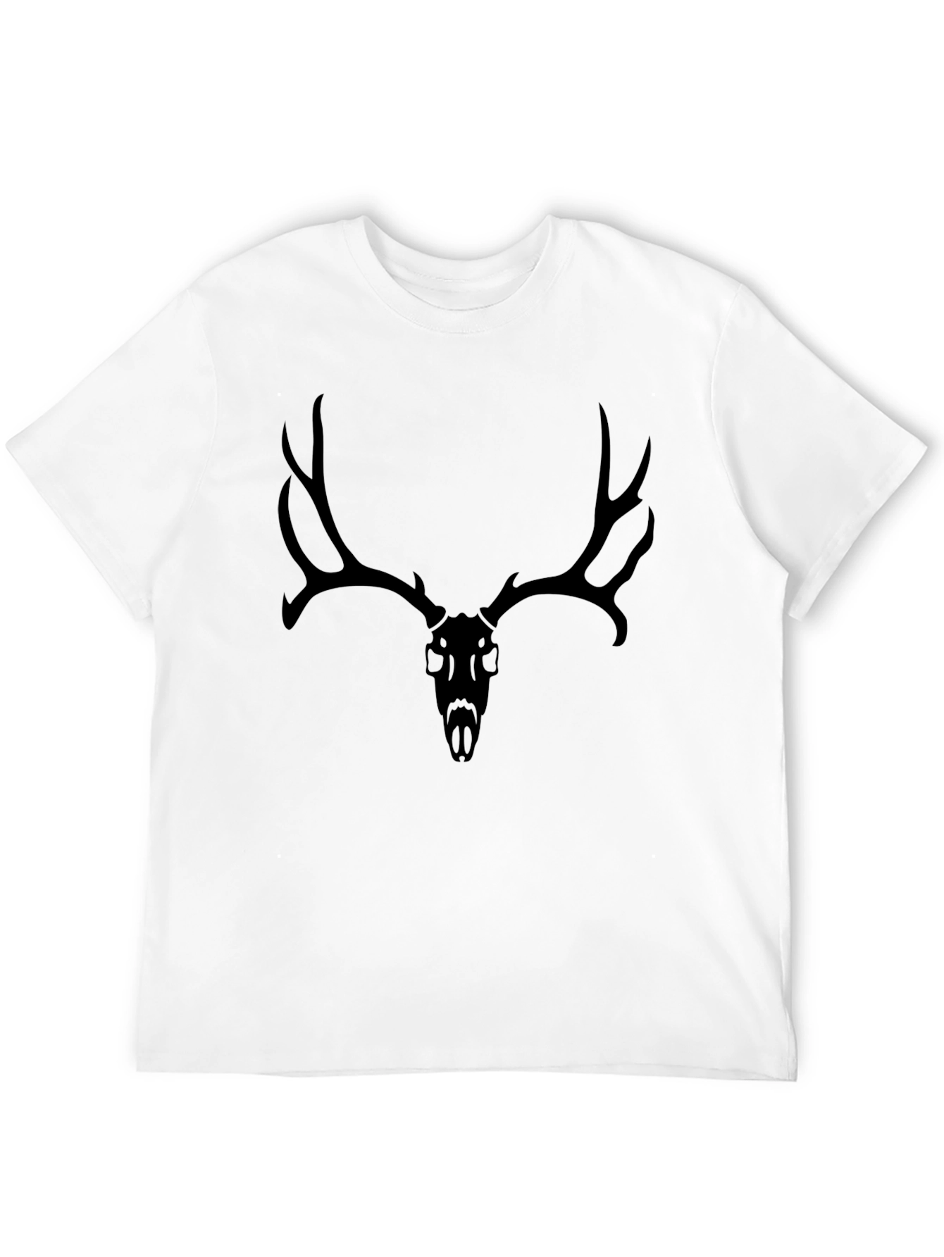 Men's Black T-Shirt with Deer Skull Graphic - 12