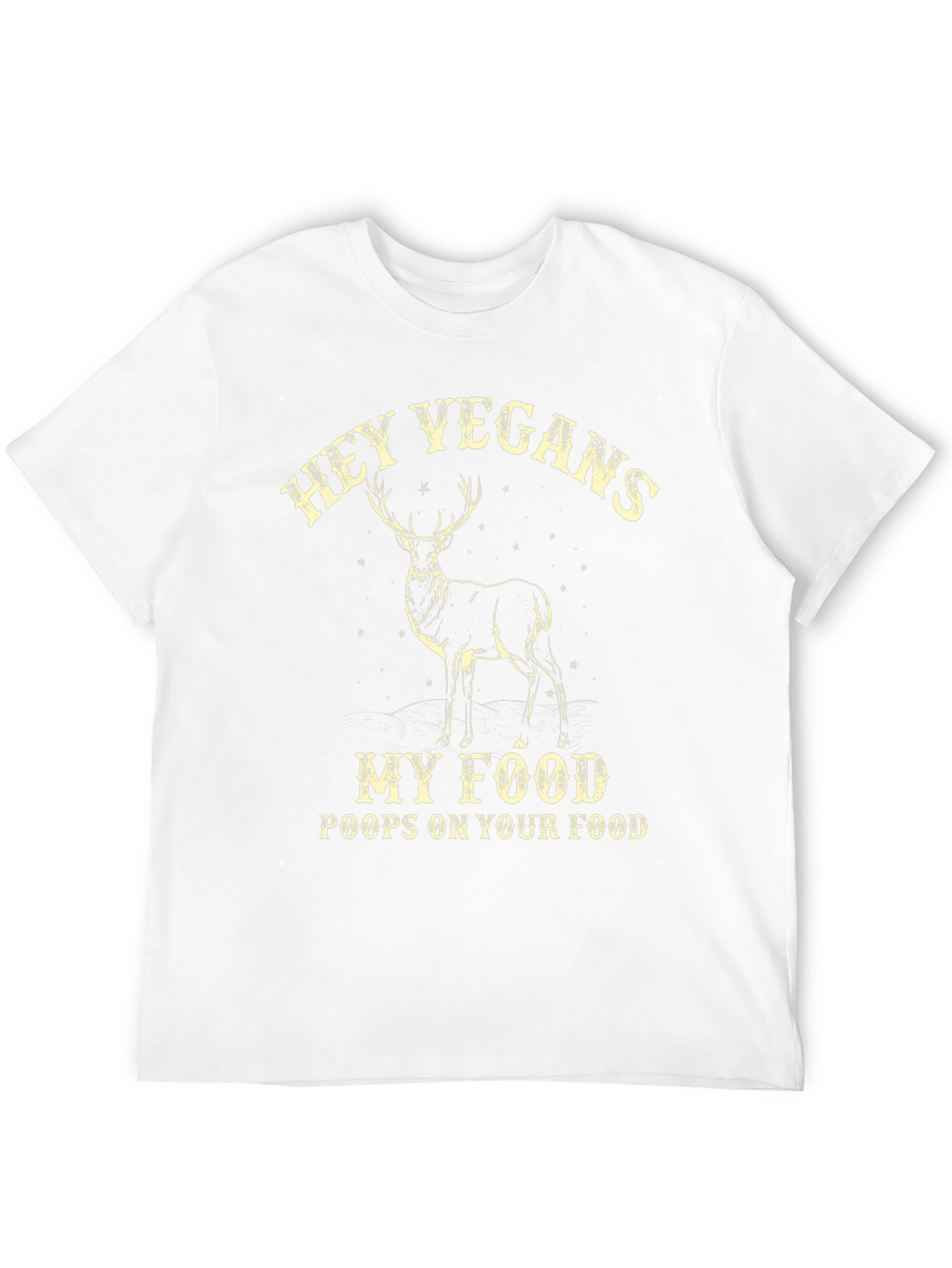 Black Hey Vegans T-Shirt - Deer 'Poops on Your Food' Black Cotton Tee view 12