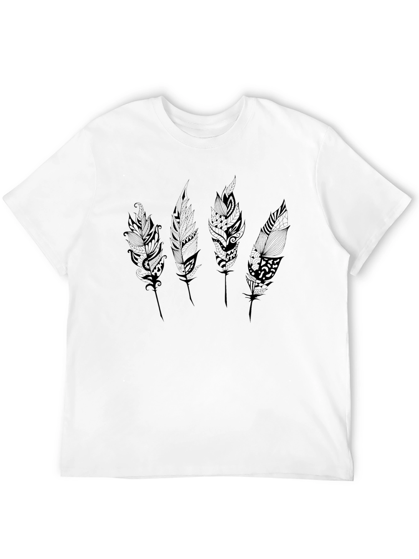 Black Feather Print Black T-Shirt view 12