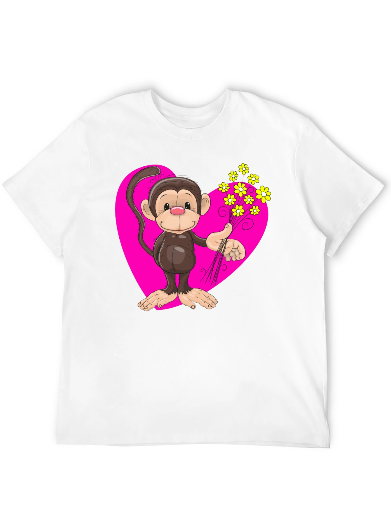 Black Monkey Love T-Shirt - Cartoon Heart Flowers view 12