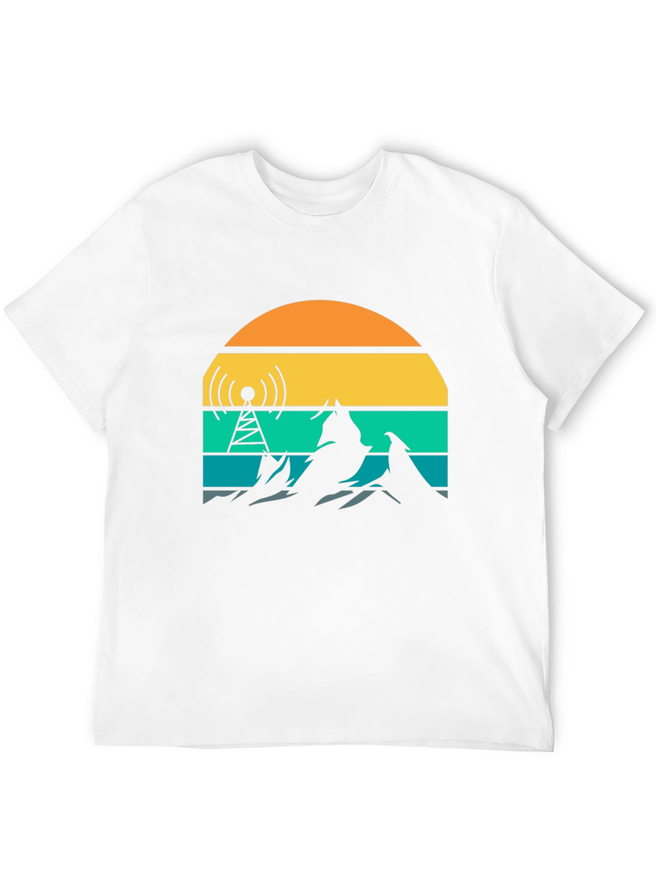 Black Retro Sunset Mountain Radio Tower T-Shirt view 12