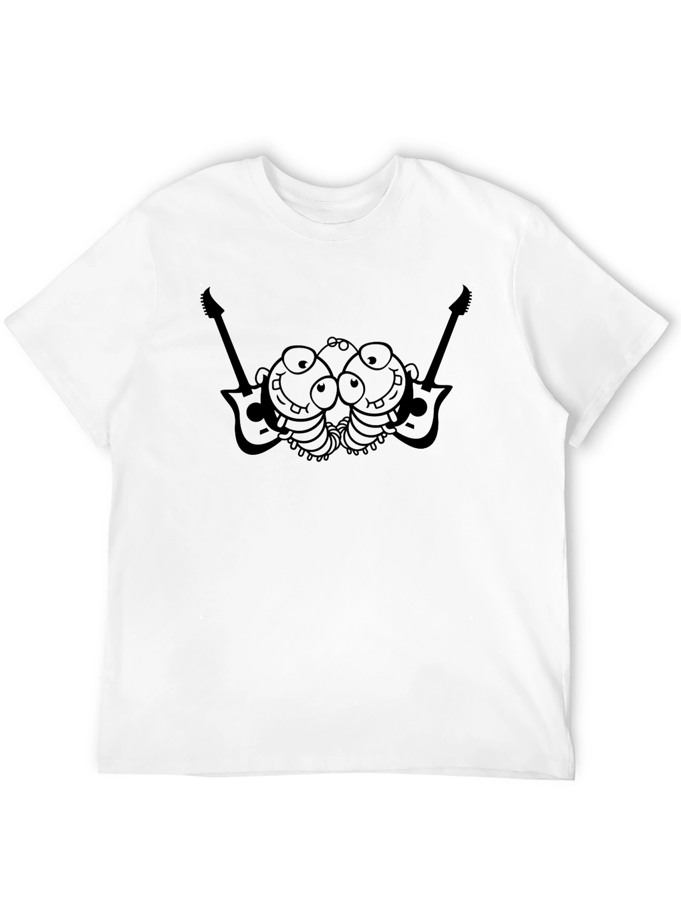 Black Black T-Shirt with Cartoon Guitar Players view 12