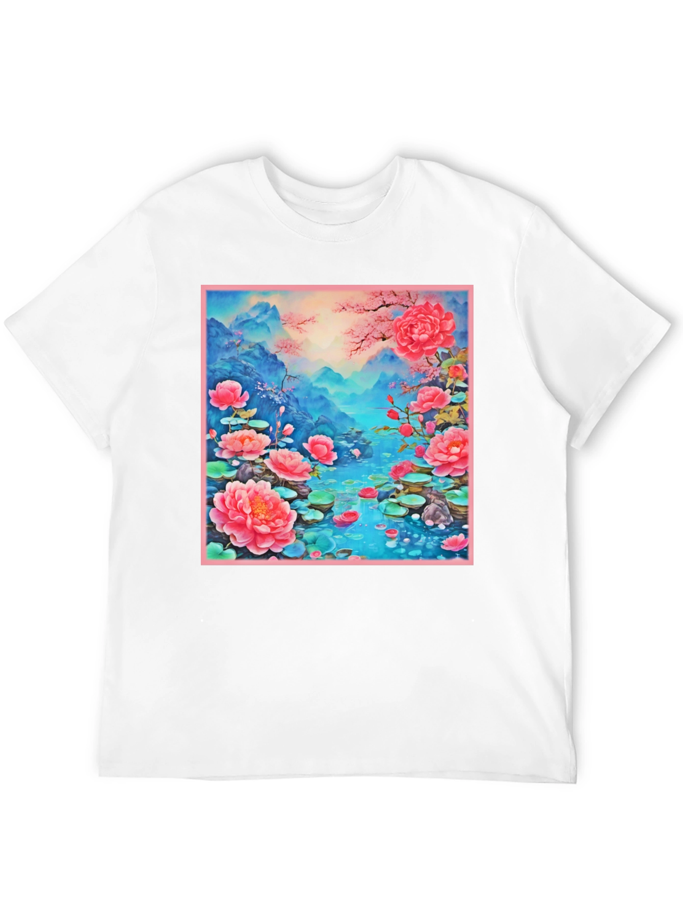Black Floral Lotus Lake Graphic Tee - Unique Design view 12