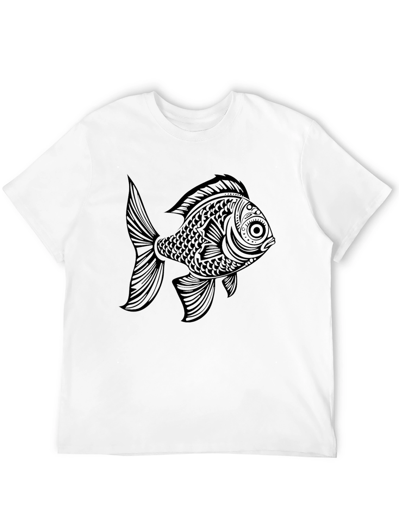 Black Black T-Shirt with Ornate Fish Graphic view 12
