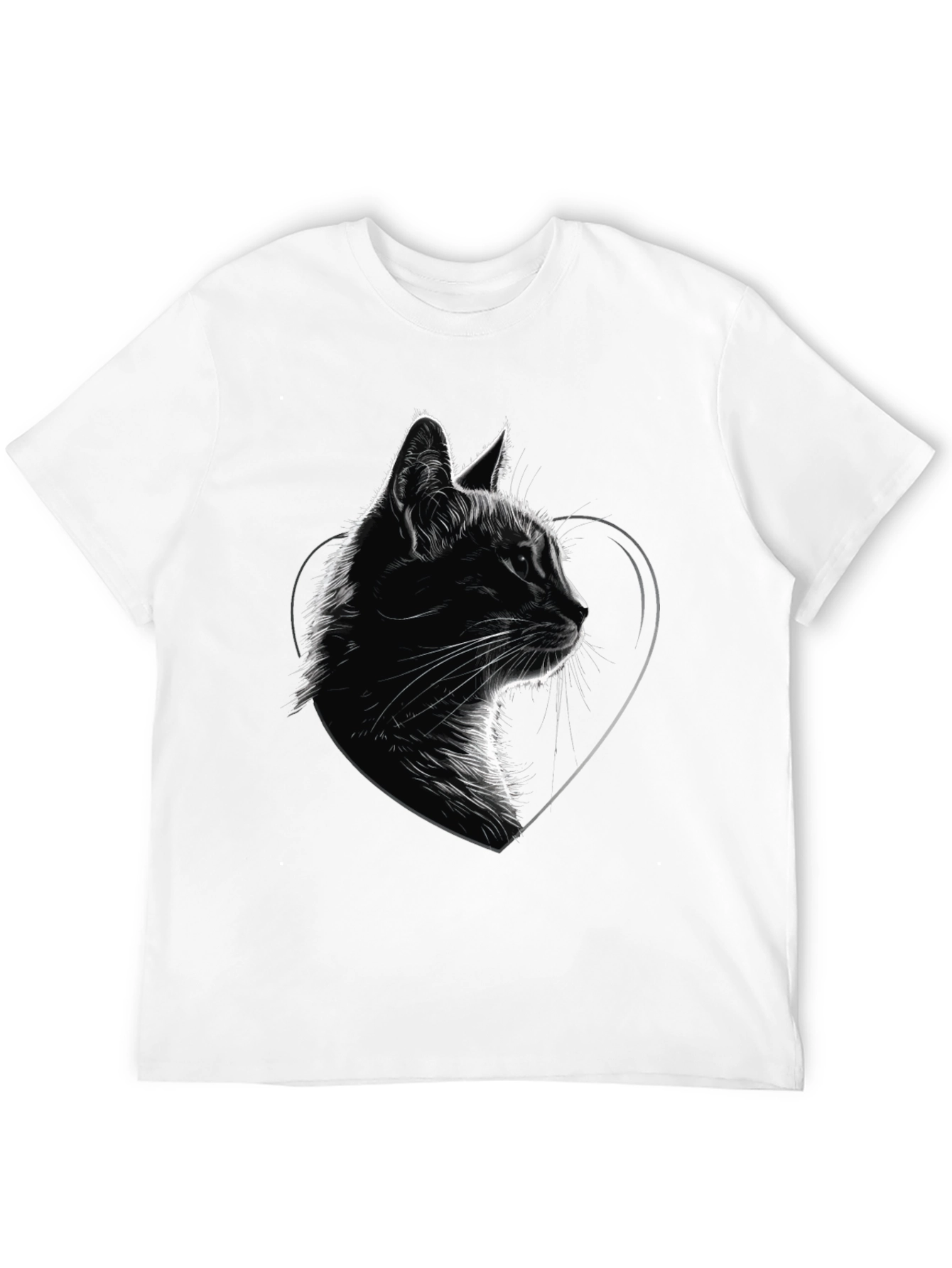 Black Cat Heart Graphic Tee - Black Cotton Blend T-Shirt view 12