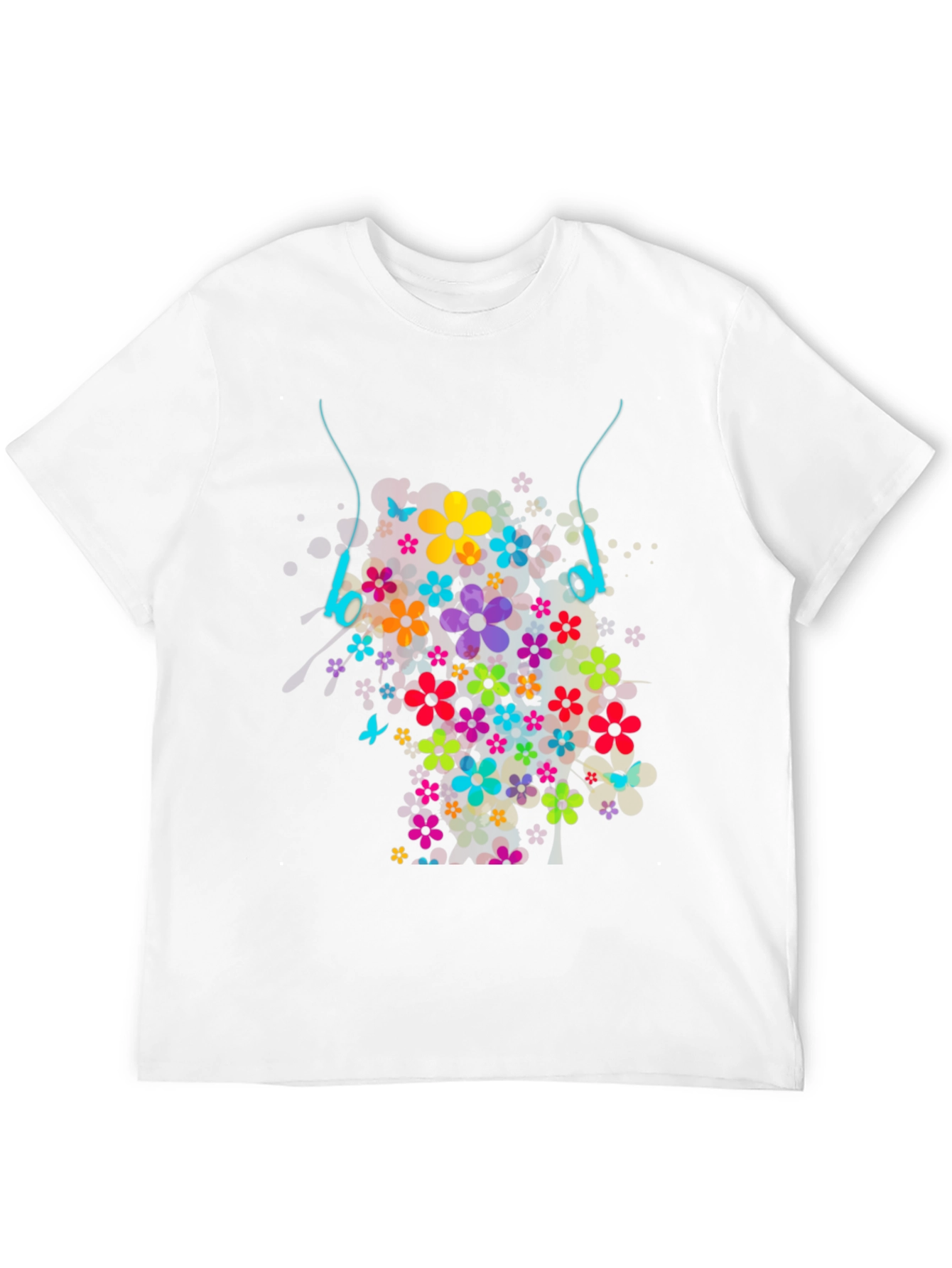 Black Floral Headphones Graphic T-Shirt view 12