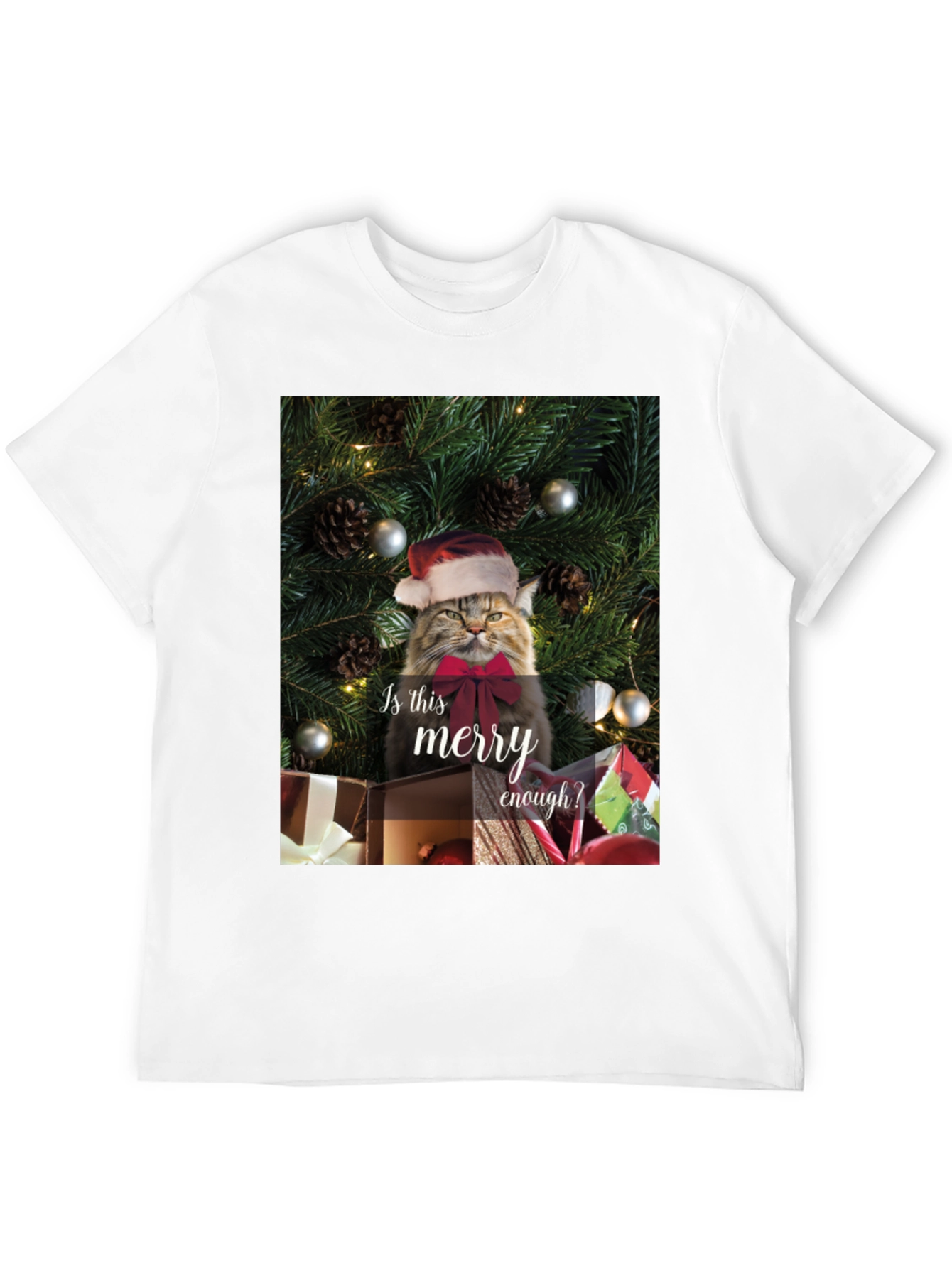 Black Merry Cat Christmas T-Shirt - Holiday Humor view 12