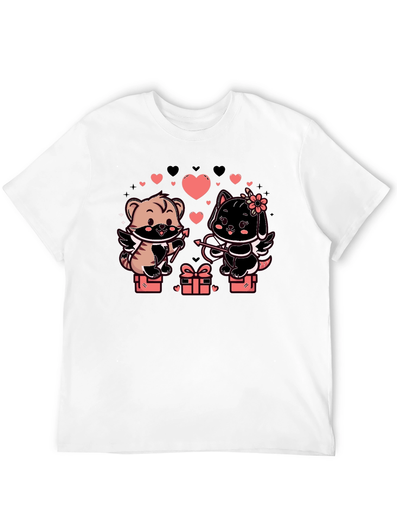 Black Cute Valentine's Day Cats Cupid T-Shirt view 12