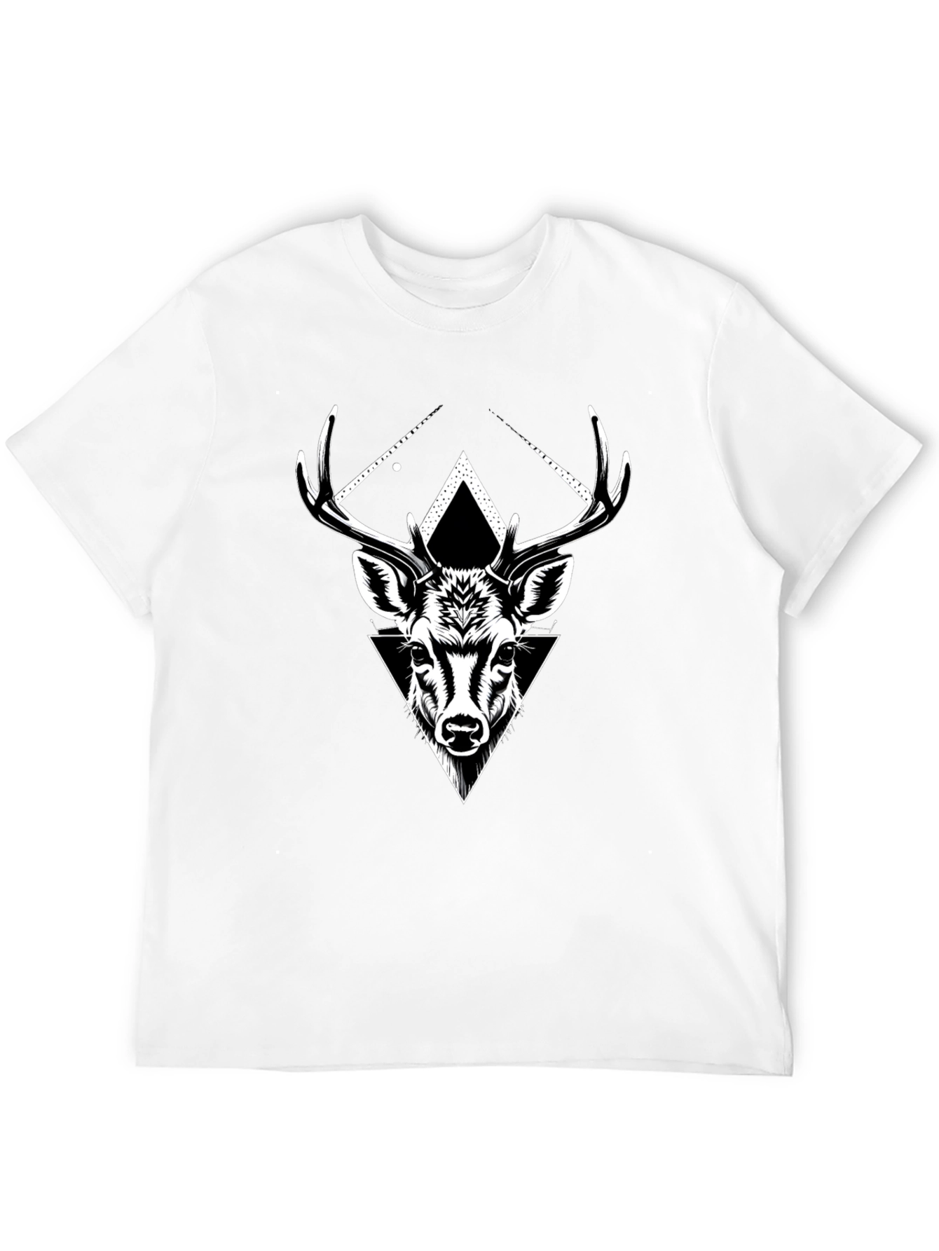Black Geometric Deer Graphic Tee - Black Cotton Blend view 12