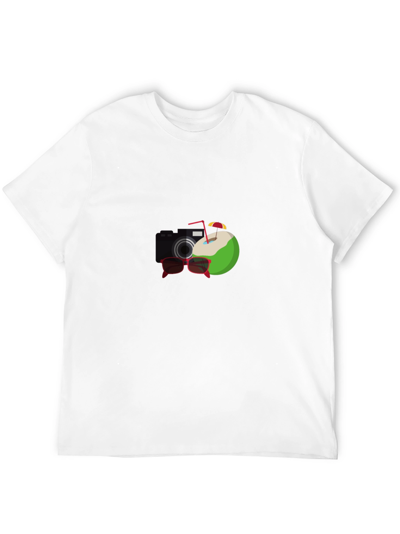 Black Summer Vibes Black T-Shirt: Camera, Coconut, Sunglasses Graphic view 12