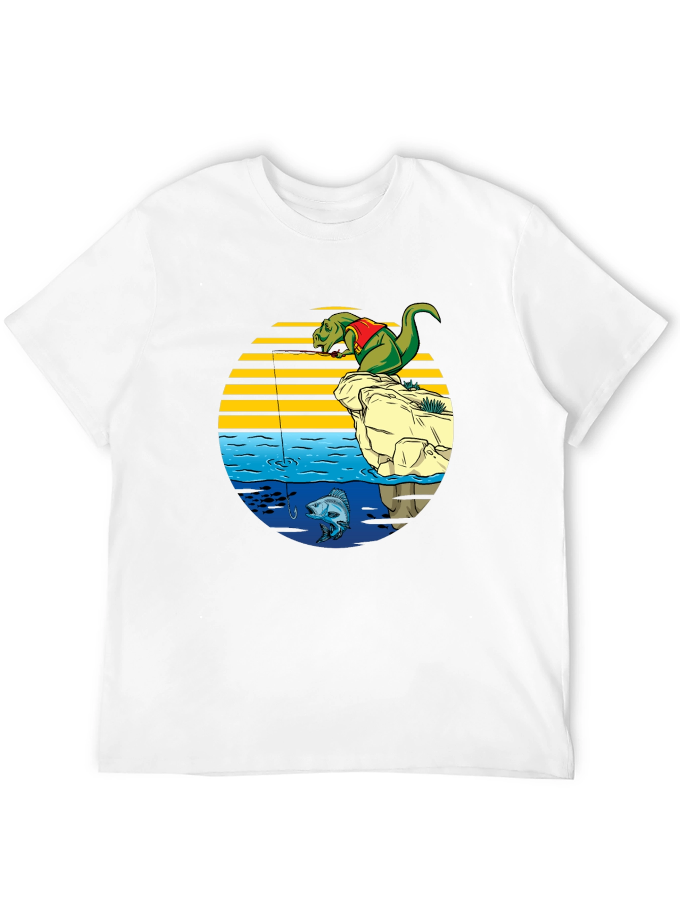 Black Dino Fishing Graphic T-Shirt - Fun Novelty Tee view 12