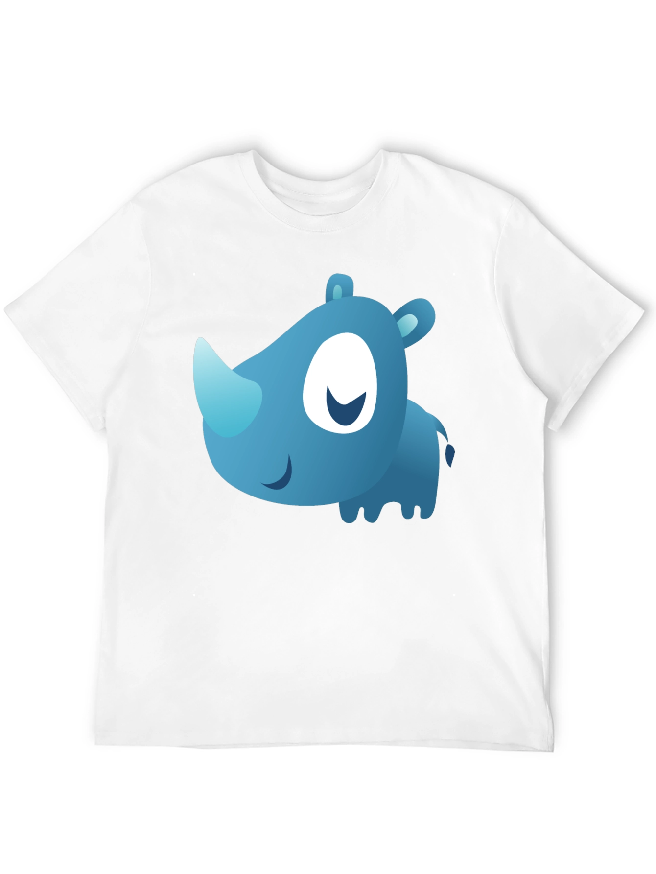 Black Cute Blue Cartoon Rhino Black T-Shirt view 12