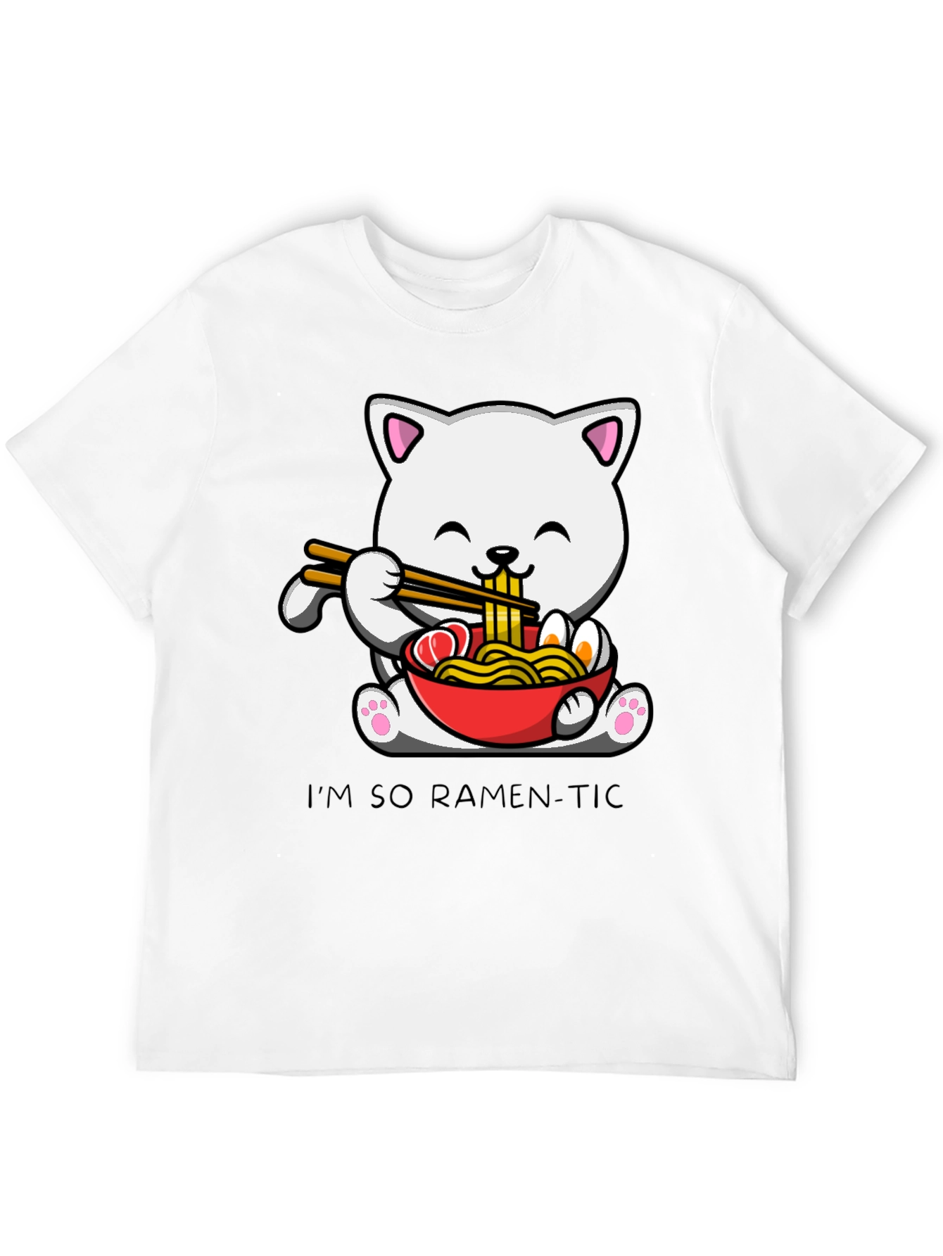 Black Ramen Cat T-Shirt - "I'm So Ramen-Tic" Graphic Tee view 12