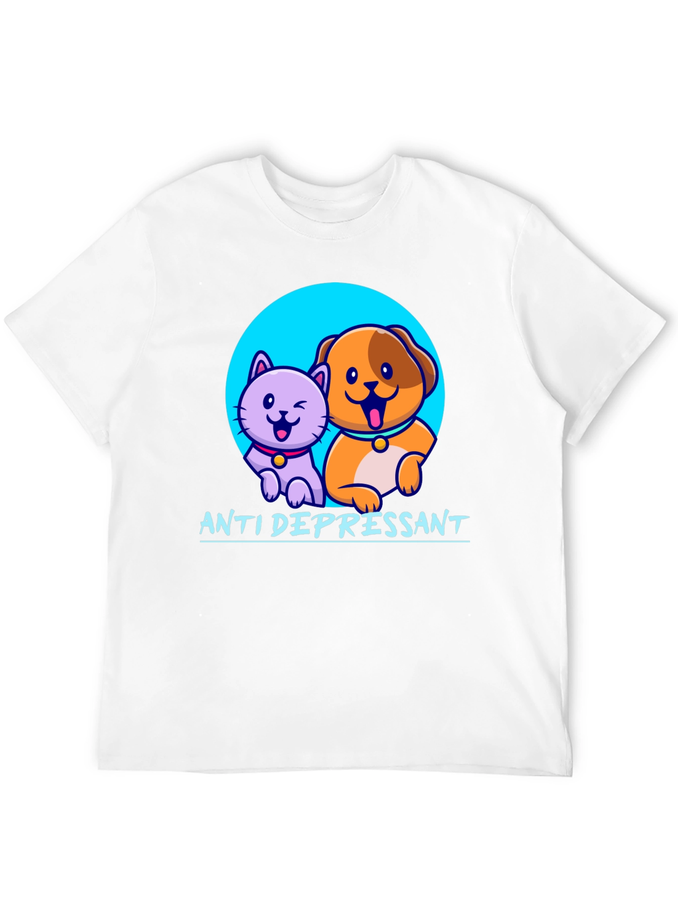 Black Anti Depressant Cat and Dog Graphic T-Shirt view 12