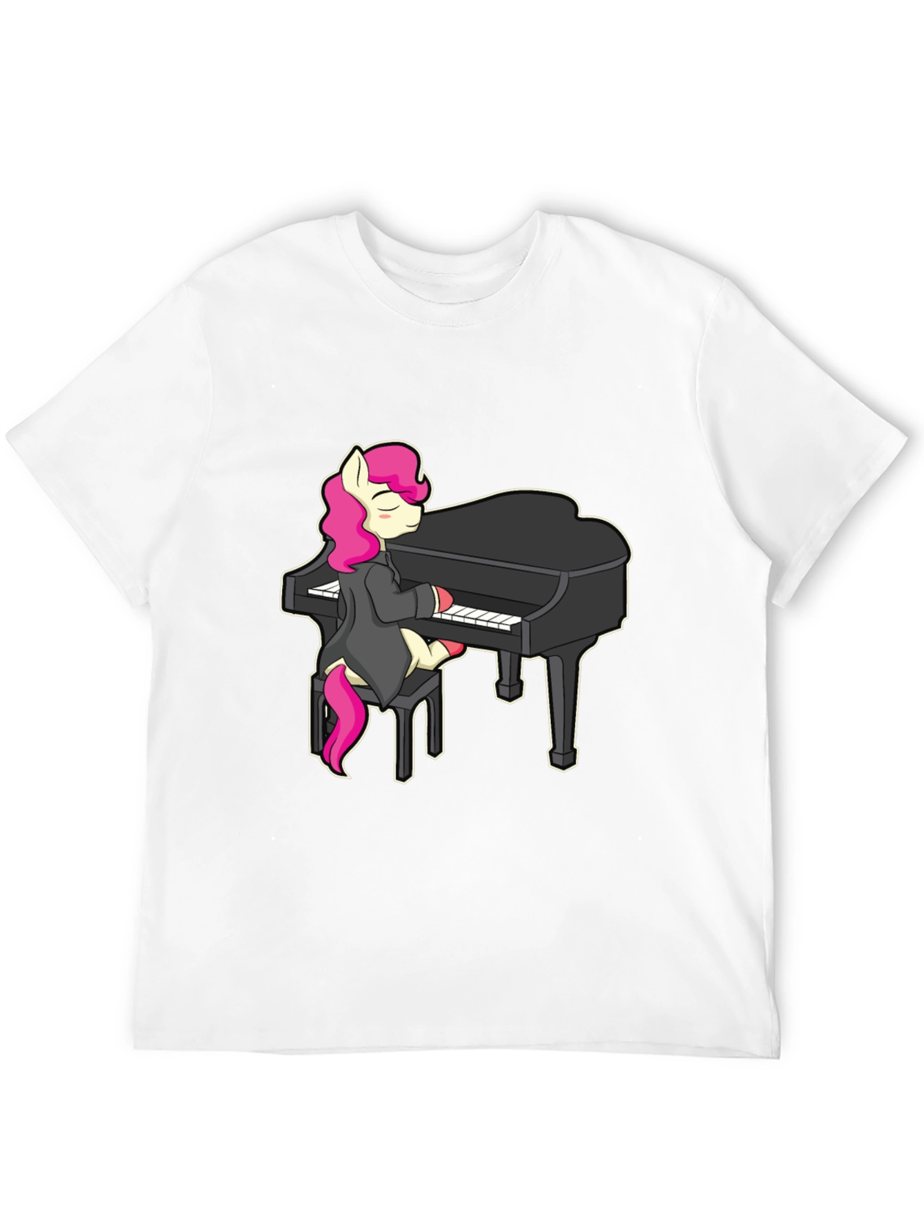 Black Pony Playing Piano T-Shirt - Cute Cartoon Design view 12
