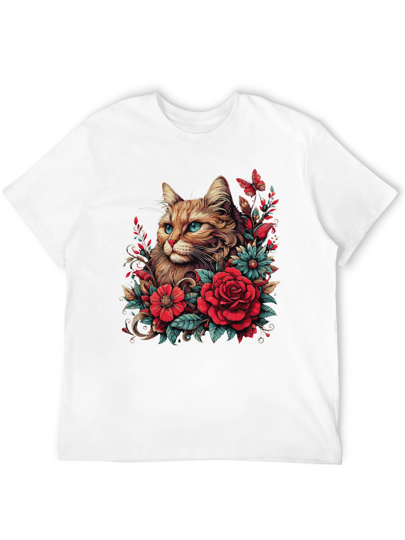 Black Cat & Floral Graphic Tee - Men's Black T-Shirt view 12