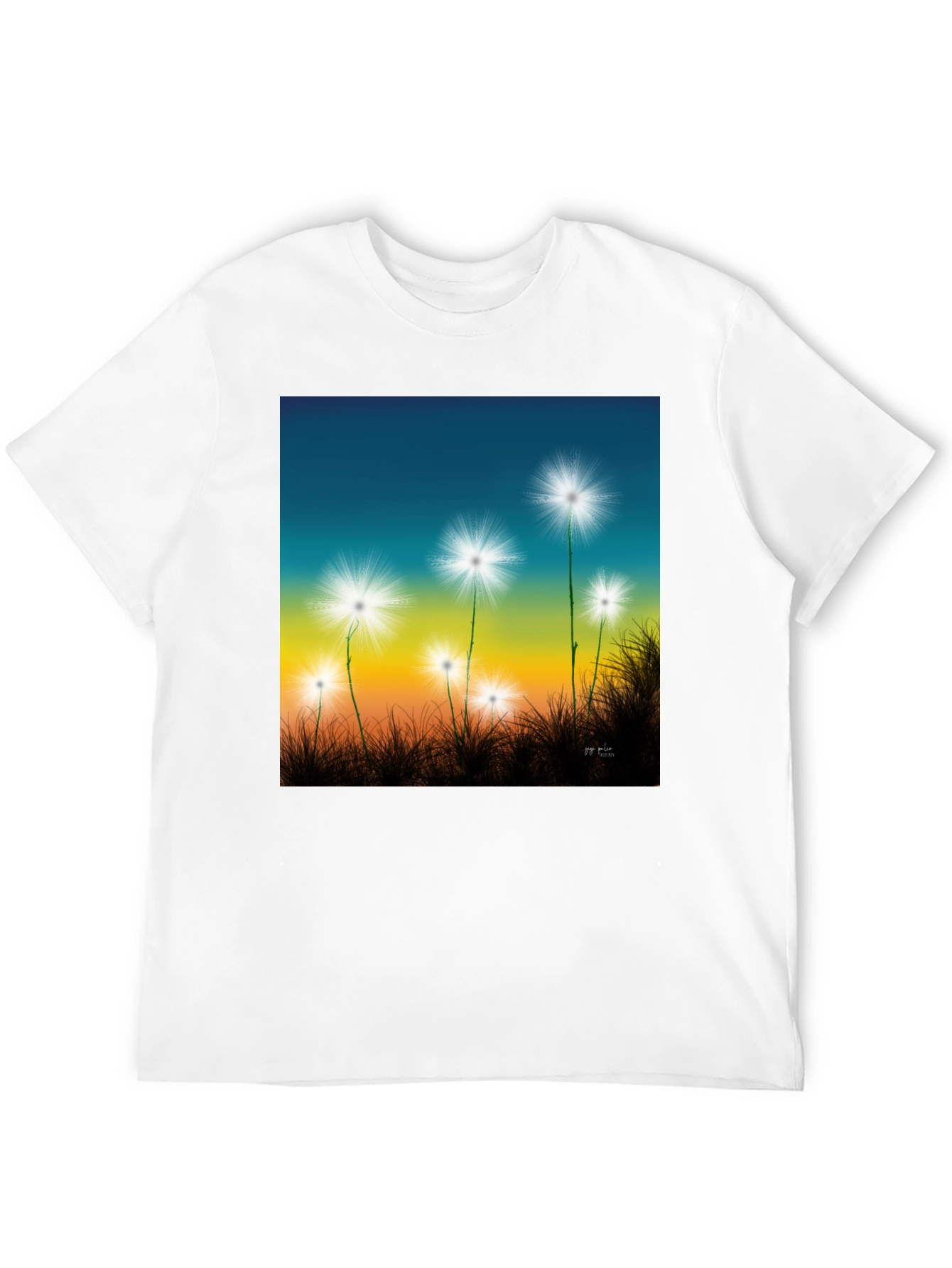 Black Dandelion Sky T-Shirt - Black Cotton Graphic Tee view 12